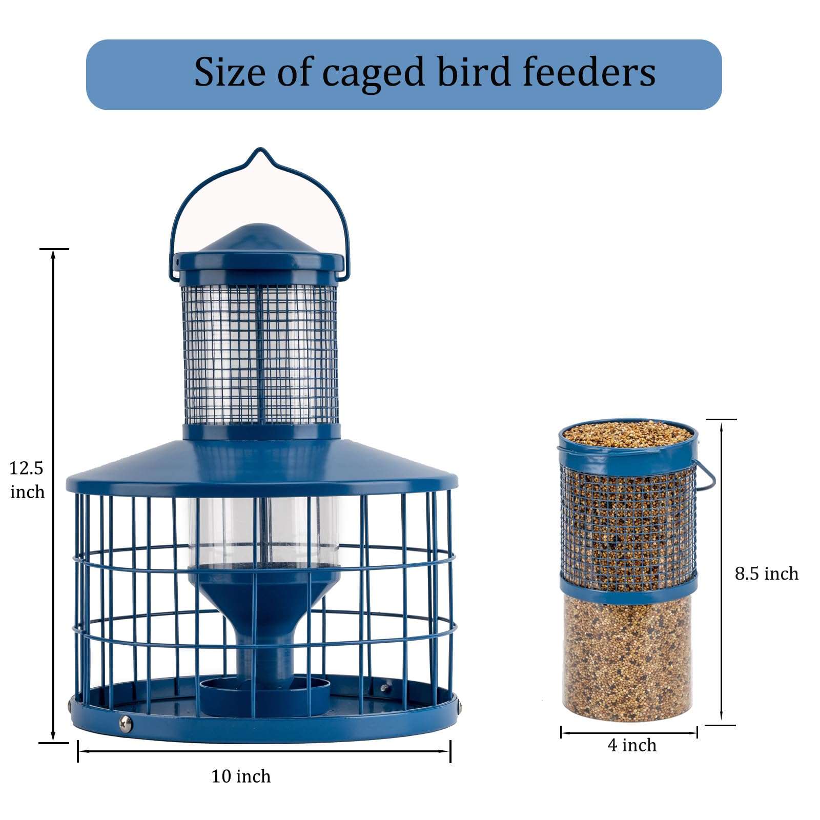 Squirrel Proof Metal Bird Feeder - 2.8Lb Capacity Outdoor Hanging Cage Tube Feeder with Detachable Tray, Easy to Clean & Starling Resistant (Blue) - Perfect for Backyards, Gardens & Bird Watching Enthusiasts