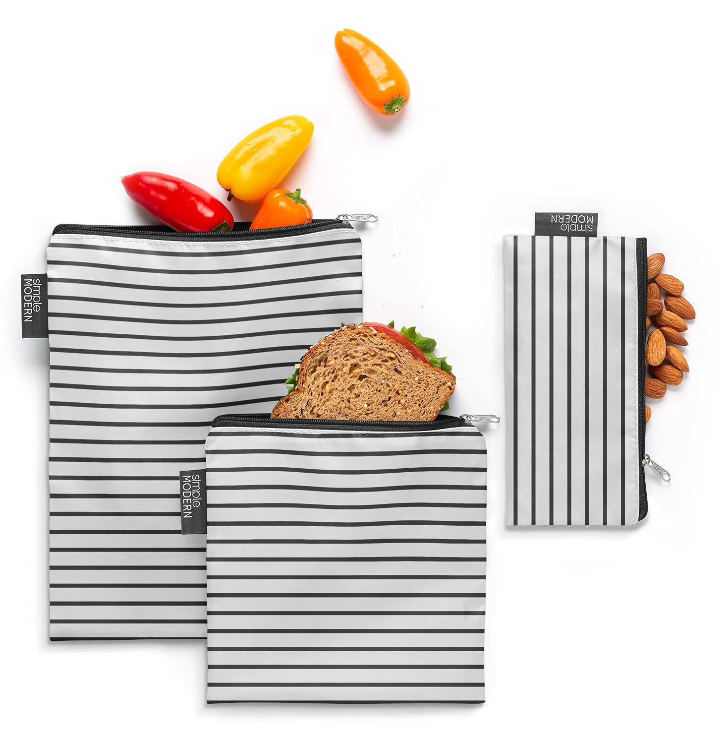 Simple Modern Ellie Reusable Snack Bags 3 Pack - Eco-Friendly Sandwich Bags for Food Storage | Glacier Stripes Design | Perfect for School Lunches, Picnics & On-the-Go Snacks