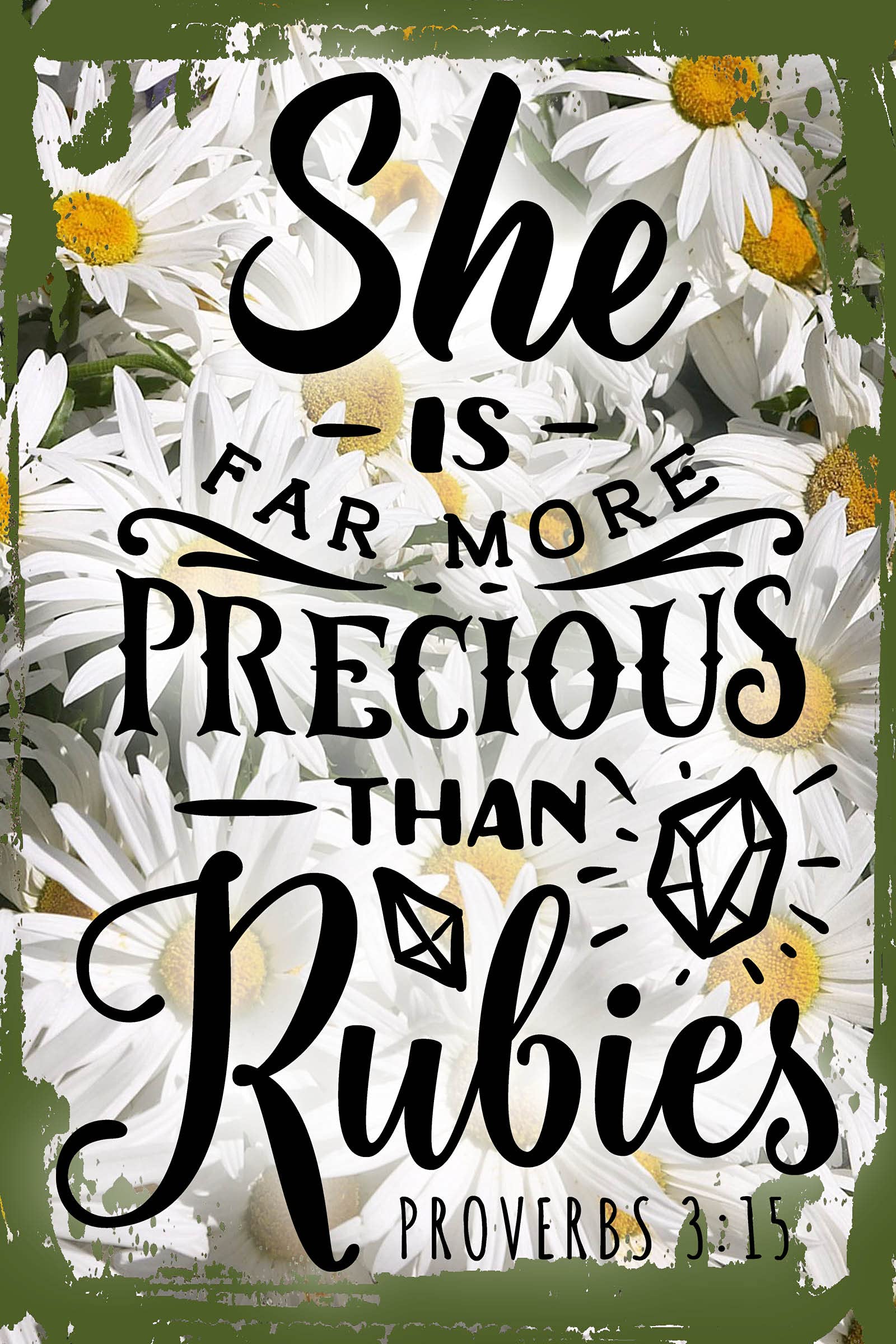 Daisy Flower Wall Art with Proverbs 3:15 - 8x12 Bible Verse Decor for Home & Gift