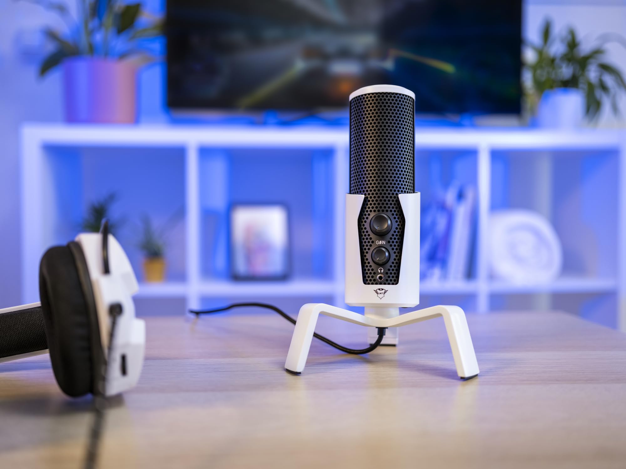 Trust Gaming GXT 258 Fyru Professional USB Microphone for PC, PS4, PS5 - 4 Recording Patterns, LED Lighting - Perfect for Streaming, Twitch, YouTube, Discord, ASMR, Podcasting & Singing - White