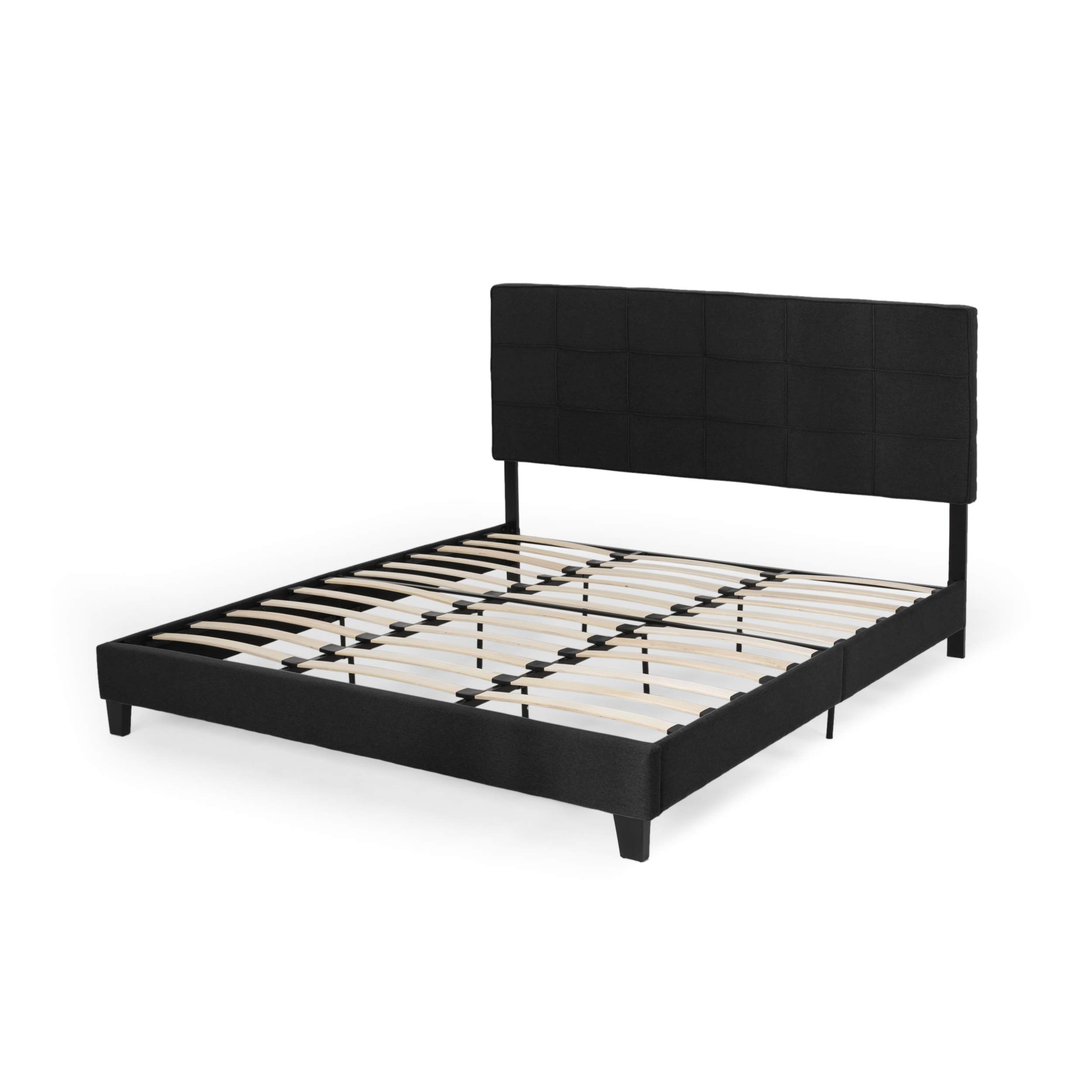 GDFStudio Contemporary Upholstered King Bed Frame with Platform - Black Upholstery | Modern Bedroom Furniture for Master Suite, Guest Room & Apartment