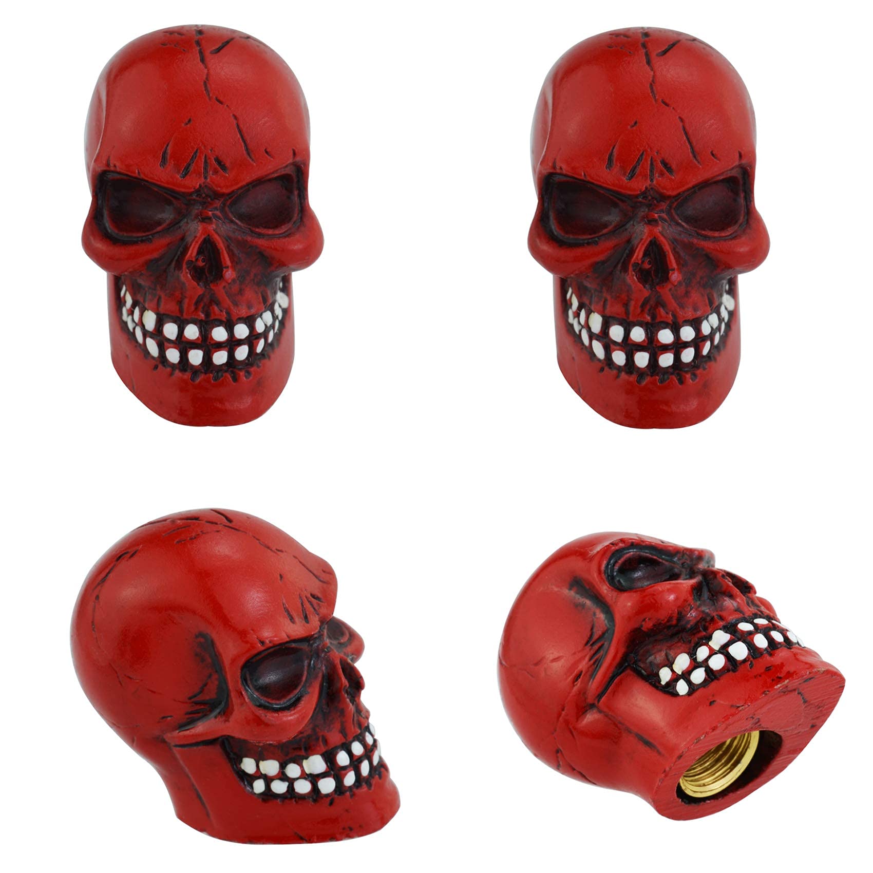 Abfer Skull Tire Valve Stem Covers - Red Car Accessories for Most Vehicles, Trucks, Motorcycles & Bikes - Durable Decorative Air Caps for Customization & Off-Road Adventures