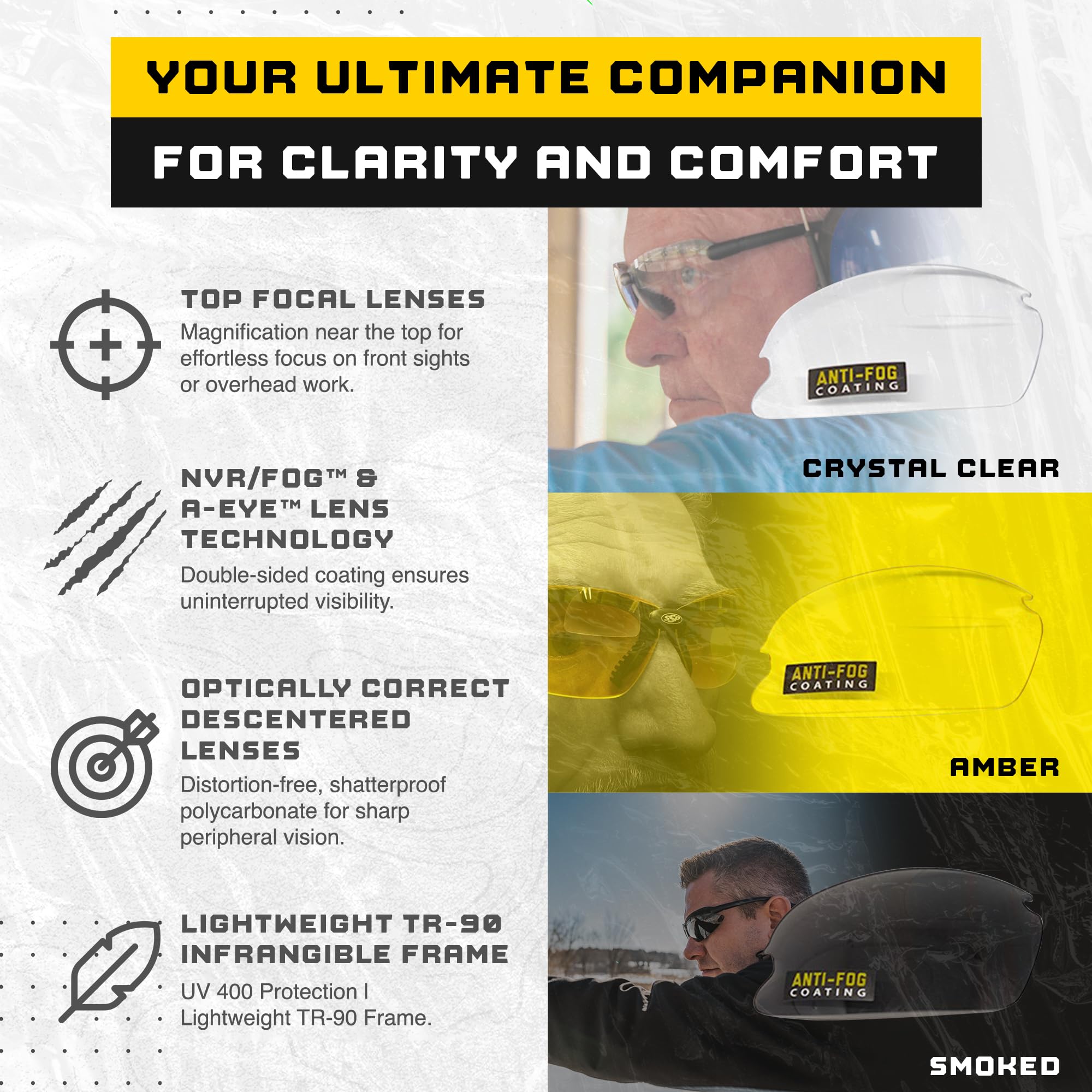 SSP Eyewear Ultra Tactical Safety Shooting Glasses - HD Anti-Fog Lenses with A-Eye NVR Technology | Perfect for Hunting, Range Shooting & Outdoor Sports