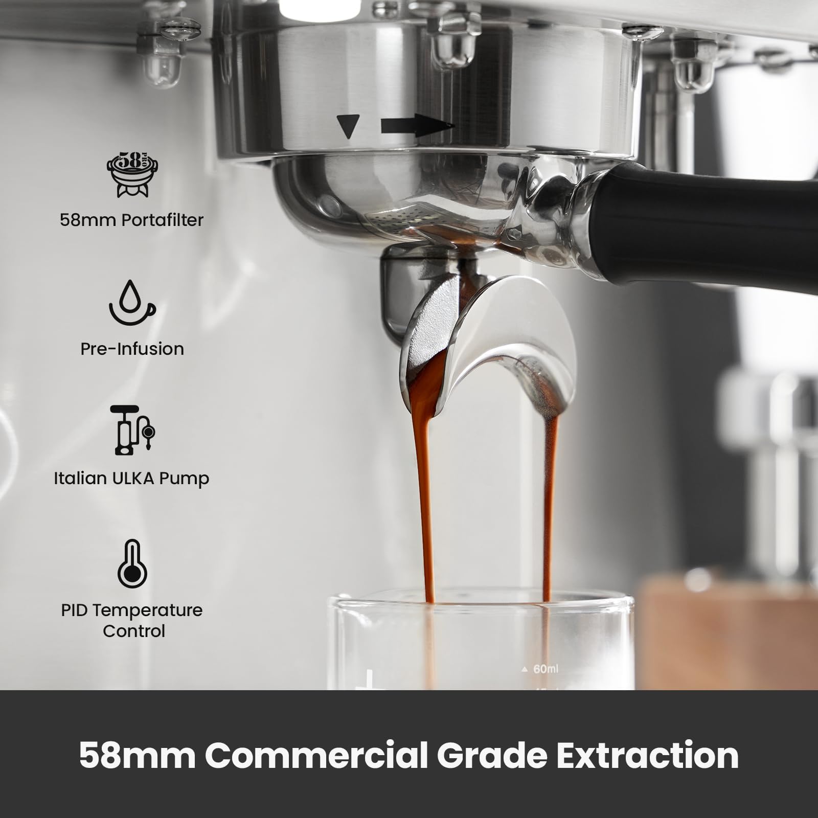 15 Bar Professional Espresso Machine with Milk Frother Steam Wand - 1450W Fast Heating Boiler, 57oz Removable Water Tank - Perfect for Latte, Cappuccino & Americano - Brushed Stainless Steel Coffee Maker (G3007L) - Ideal for Home Baristas & Coffee Shops