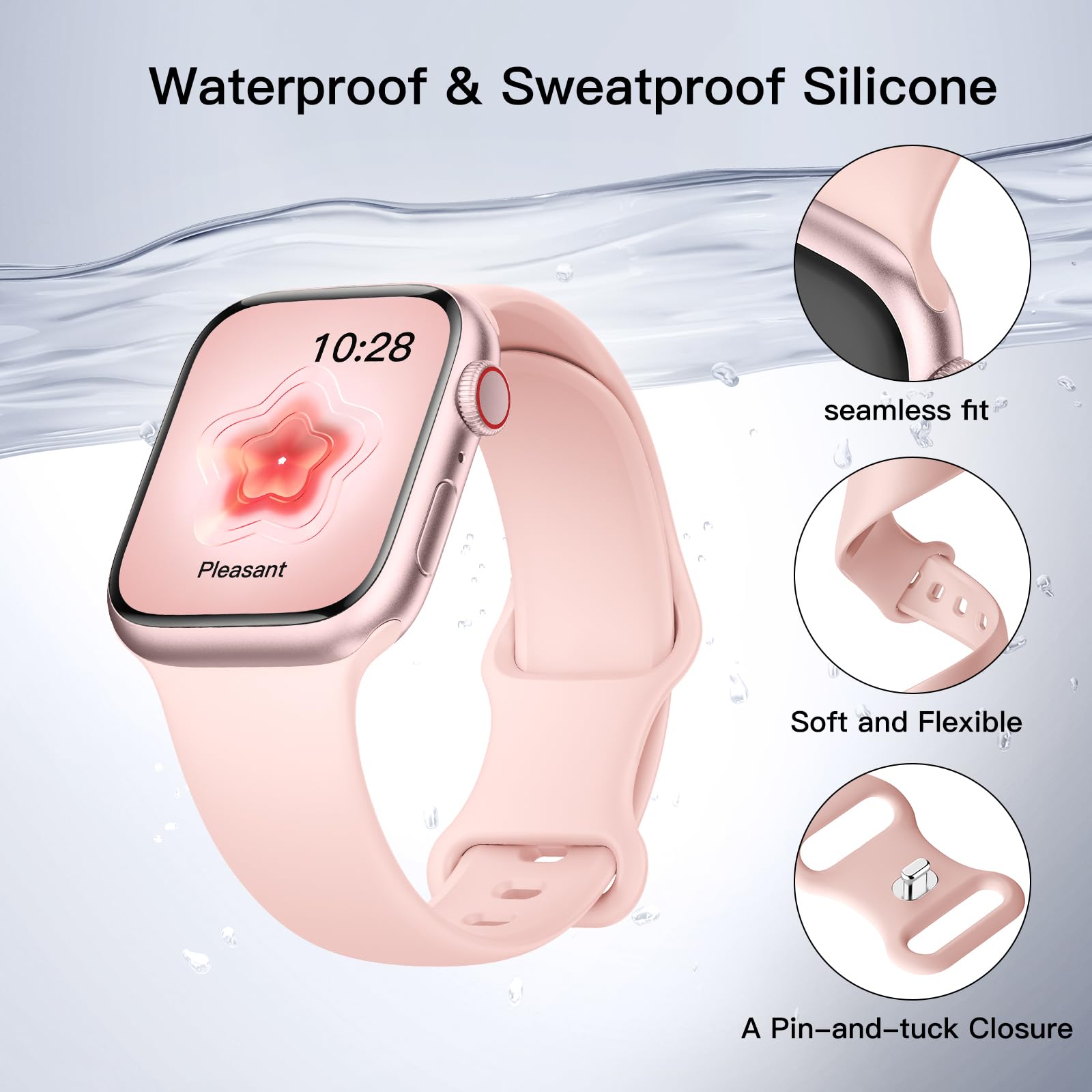 Yoohoo Sport Straps Compatible with Apple Watch 38mm 40mm 41mm 42mm 44mm 45mm - Soft Silicone Replacement Band for Series 10/9/8/7/6/5/4/3/2/1/SE - Unisex Design for Men & Women - Perfect for Running, Gym & Outdoor Activities