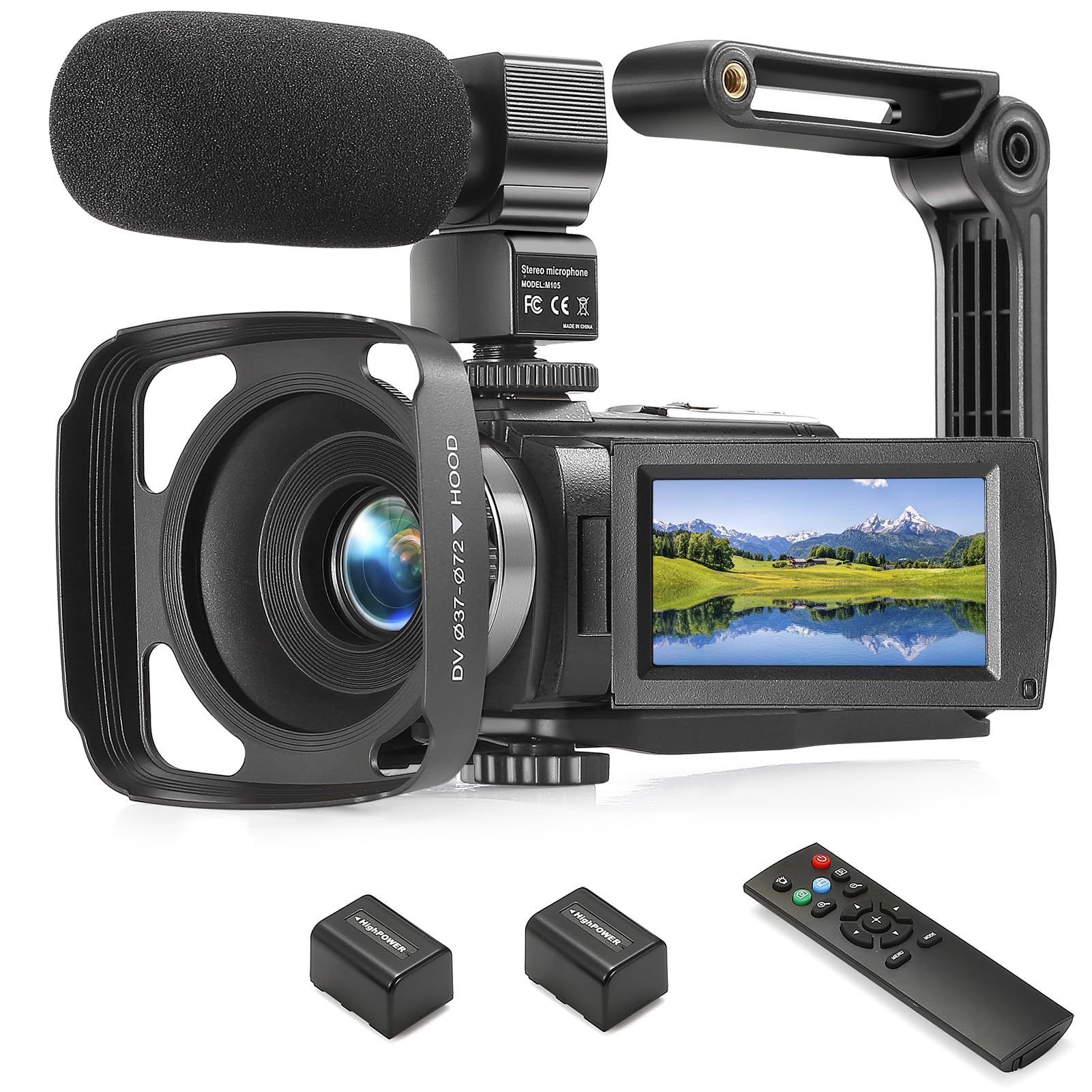 1080P FHD Camcorder for YouTube - 30FPS 36MP Video Camera with 3.0 Inch 270° Rotatable LCD, 16X Digital Zoom, Vlogging Camera Kit for Beginners (Includes 2 Batteries, Microphone, Remote, Stabilizer & Lens Hood) - Perfect for Travel Vlogging, Live Streaming & Home Videos