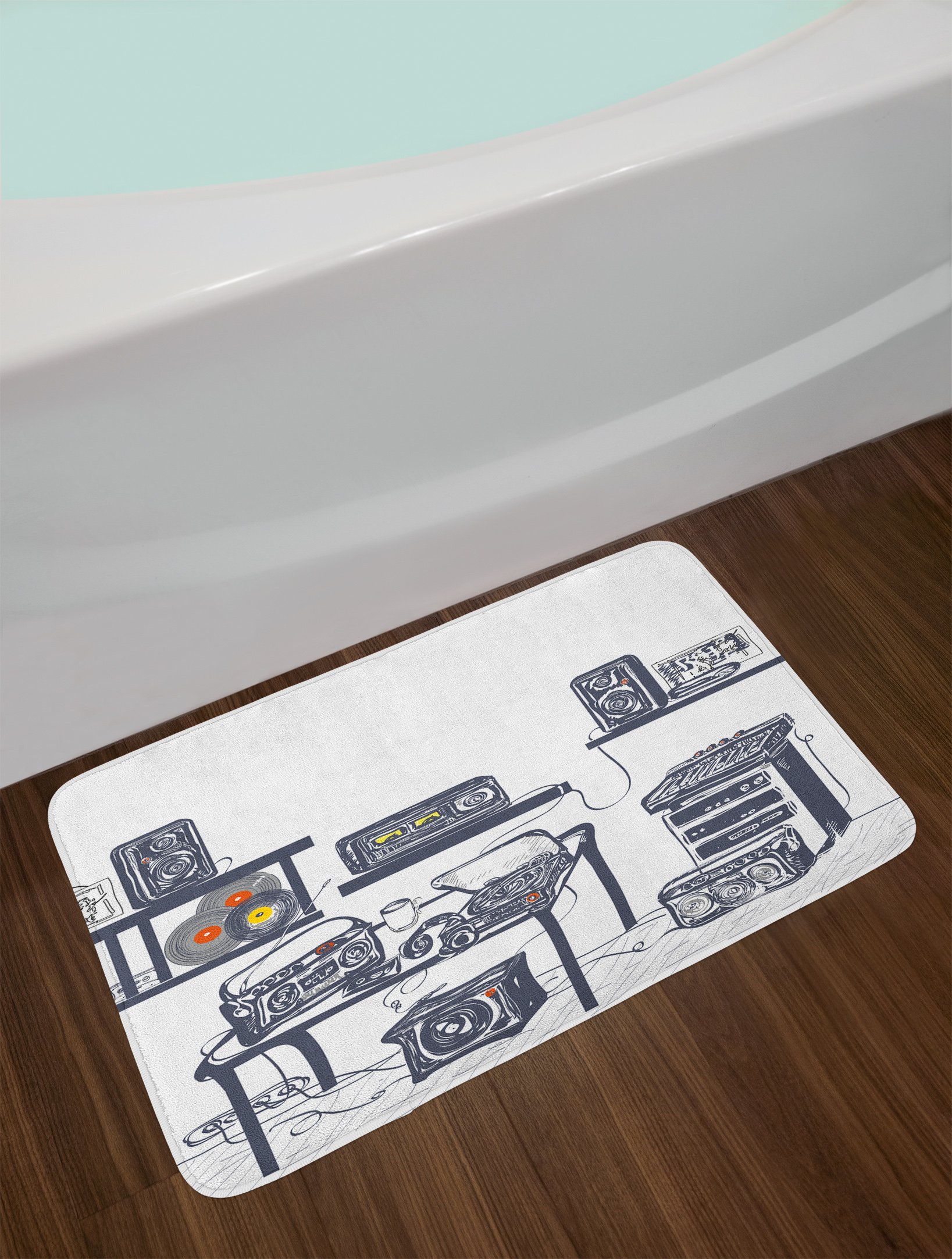 Ambesonne Modern Plush Bath Mat with Non-Slip Backing - Music Studio Theme Turntable & Speakers Digital Art Print, 30.2