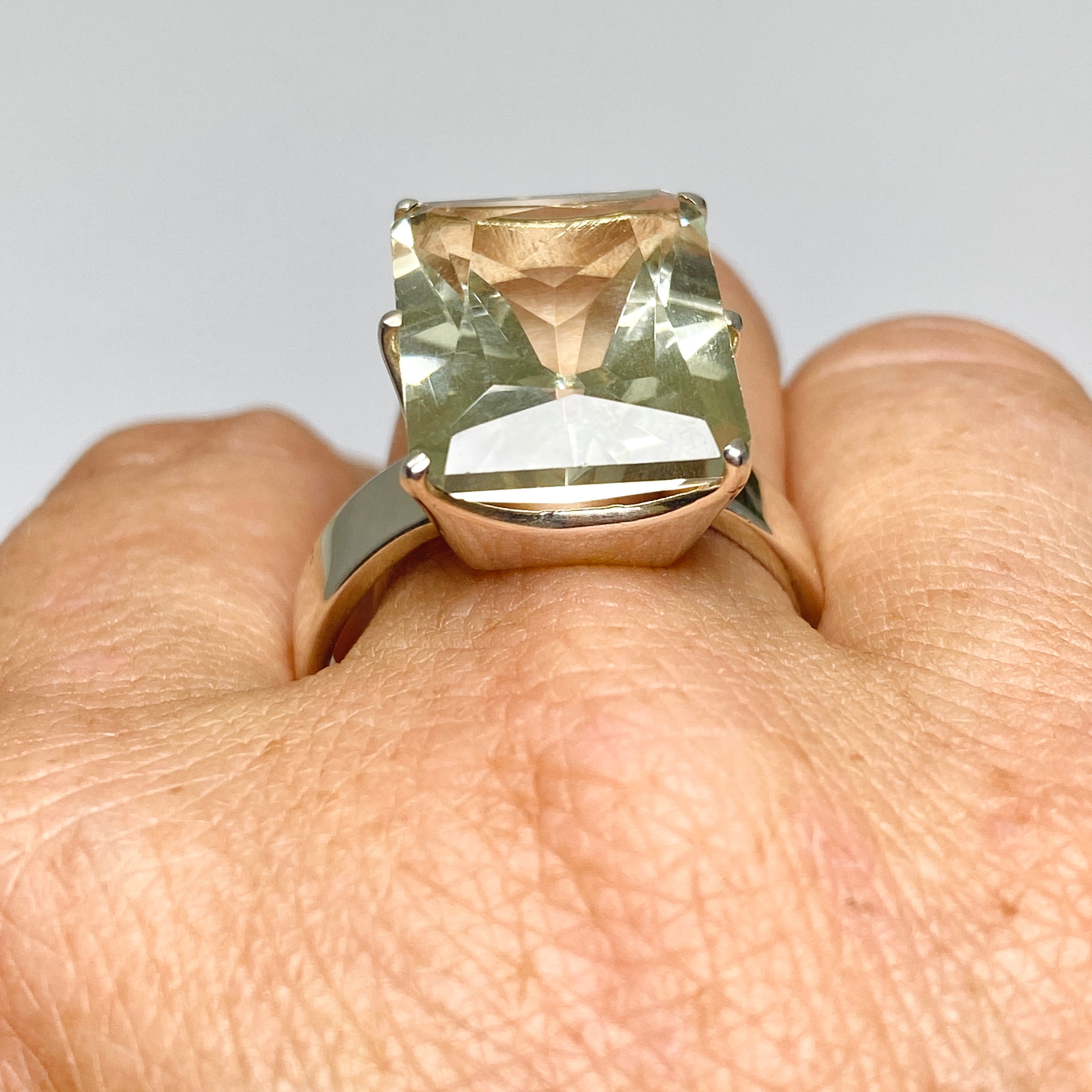 Prasiolite (Green Amethyst) Emerald Cut Faceted Ring - Size 13 - Sterling Silver Jewelry PRGJ616 - Perfect for Weddings, Anniversaries & Special Occasions
