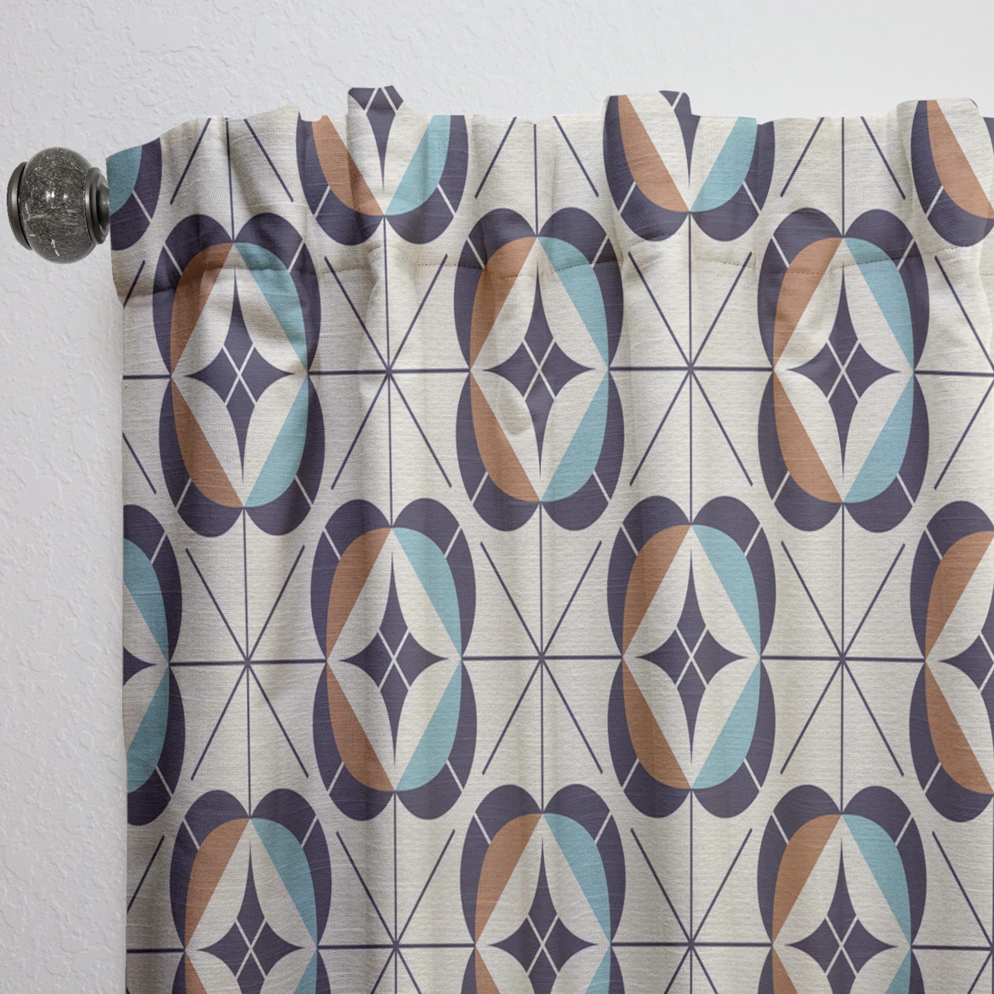 DesignQ Geometric Retro Pattern Thermal Insulated Curtains - Single Panel 52x84 - Blackout Drapes for Bedroom & Living Room - Perfect for Home Decor, Privacy & Temperature Control