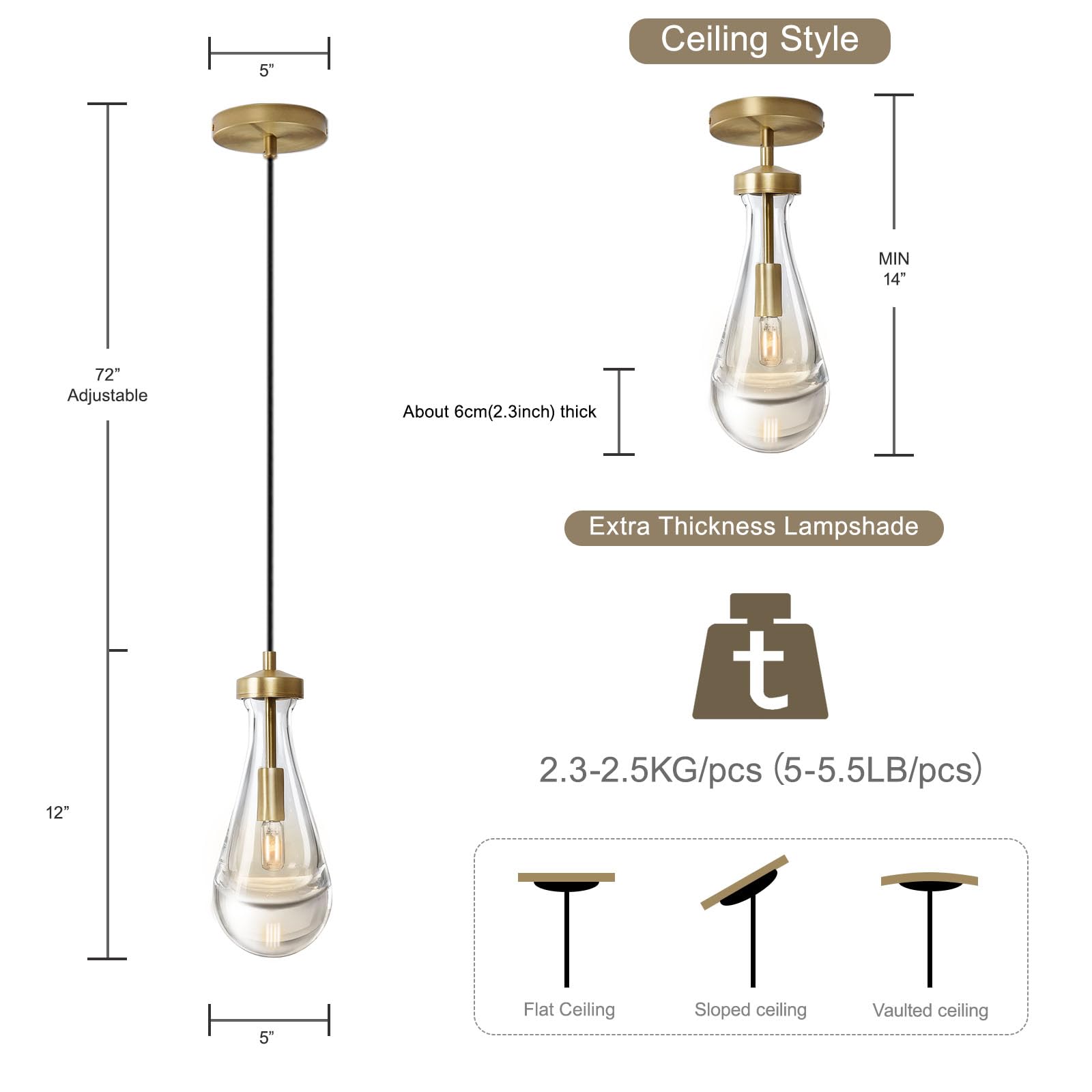 3 Pack Raindrop Pendant Lights Set - Modern Teardrop Glass Pendant Lighting for Kitchen Island, Bedroom, Bathroom & Living Room - Includes Bulbs | Perfect for Dining Room, Hallway & Home Decor