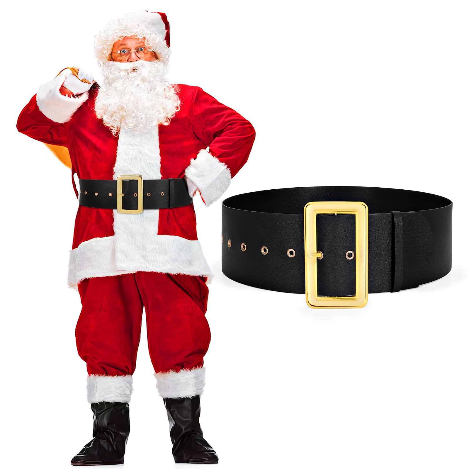 WERFORU Santa Claus Belt - Black Pirate Wide Belt for Adults Men & Women - Christmas Costume Accessory for Holiday Parties & Cosplay