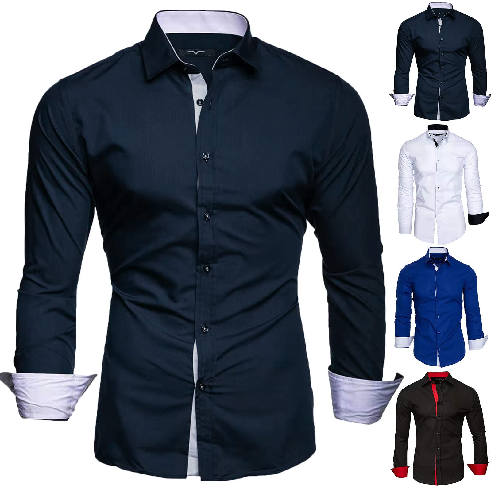 WUAI Men's Slim Fit Formal Business Dress Shirt - 100% Cotton Long Sleeve Button Down Shirt for Office, Interviews & Special Occasions
