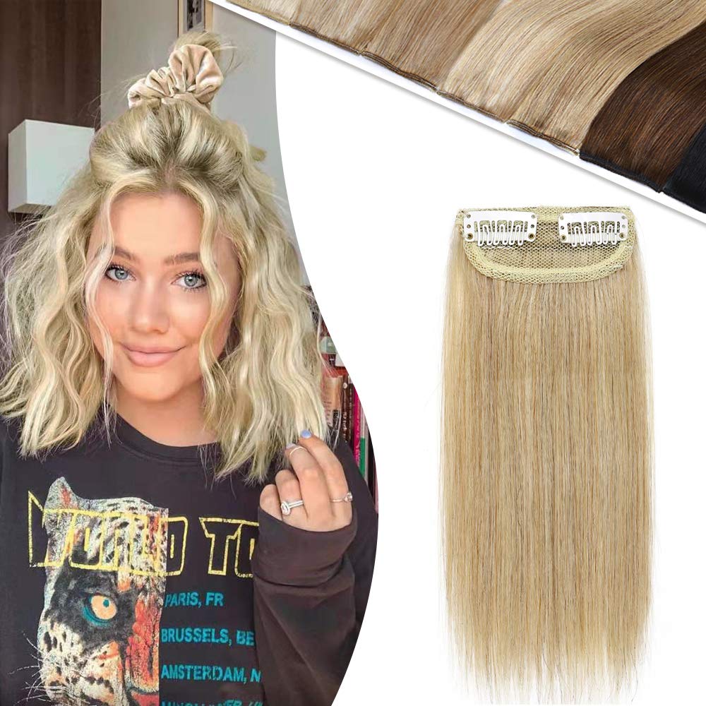 12 Inch #24 Natural Blonde Clip-in Human Hair Extensions for Women | Short Straight Remy Hair Topper | Seamless Hairpieces for Thinning Hair & Baldness | Perfect for Volume Boost & Everyday Styling