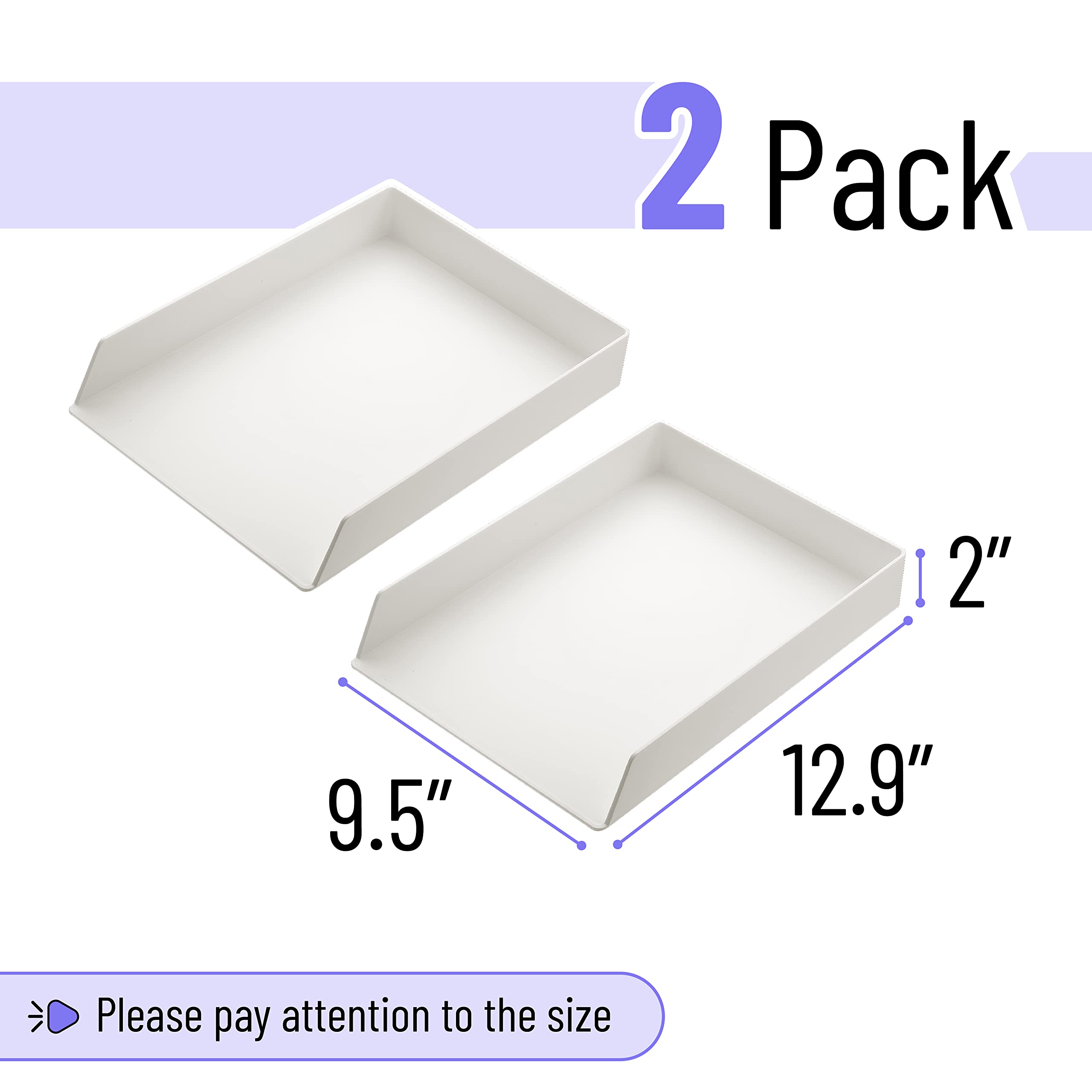 Mr. Pen - 2-Pack White Plastic Letter Tray Desk Organizer, File & Paper Holder for Office, Home, School - Perfect for Mail Sorting, Document Storage, and Workspace Organization
