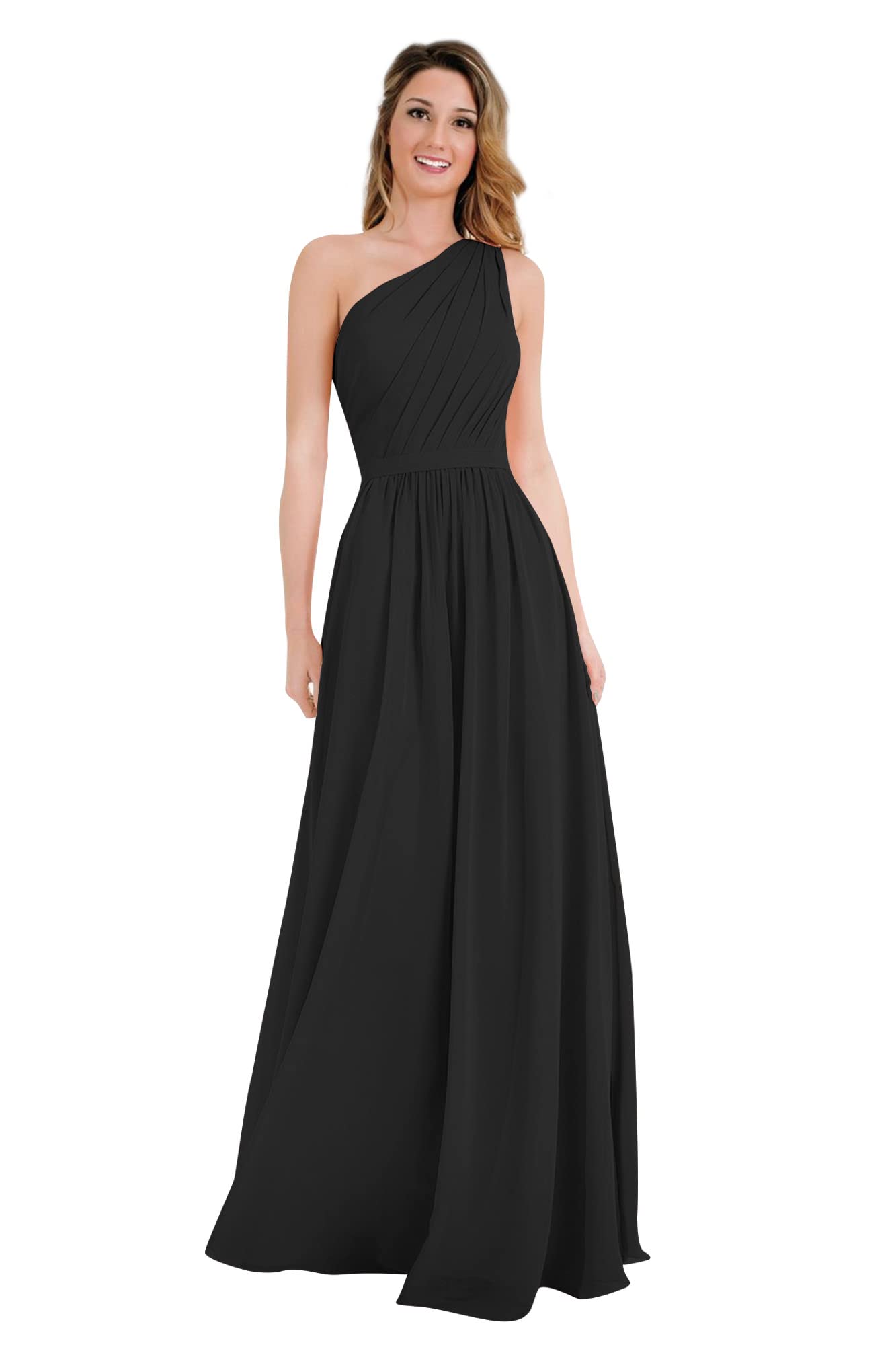 Elegant One Shoulder Bridesmaid Dress with Pockets - A-Line Pleated Chiffon Formal Gown for Weddings, Parties & Special Occasions