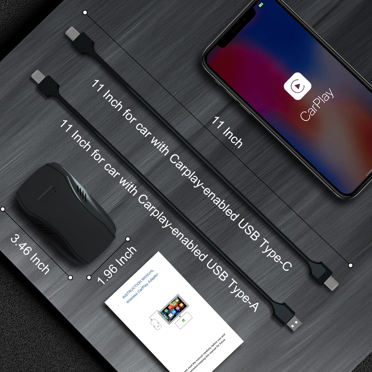Wireless CarPlay Adapter for iPhone - 5GHz WiFi Auto Connect Bluetooth CarPlay Dongle Plug & Play for Cars 2015+ (Black) - Perfect for Hands-Free Calling, Music Streaming & GPS Navigation While Driving