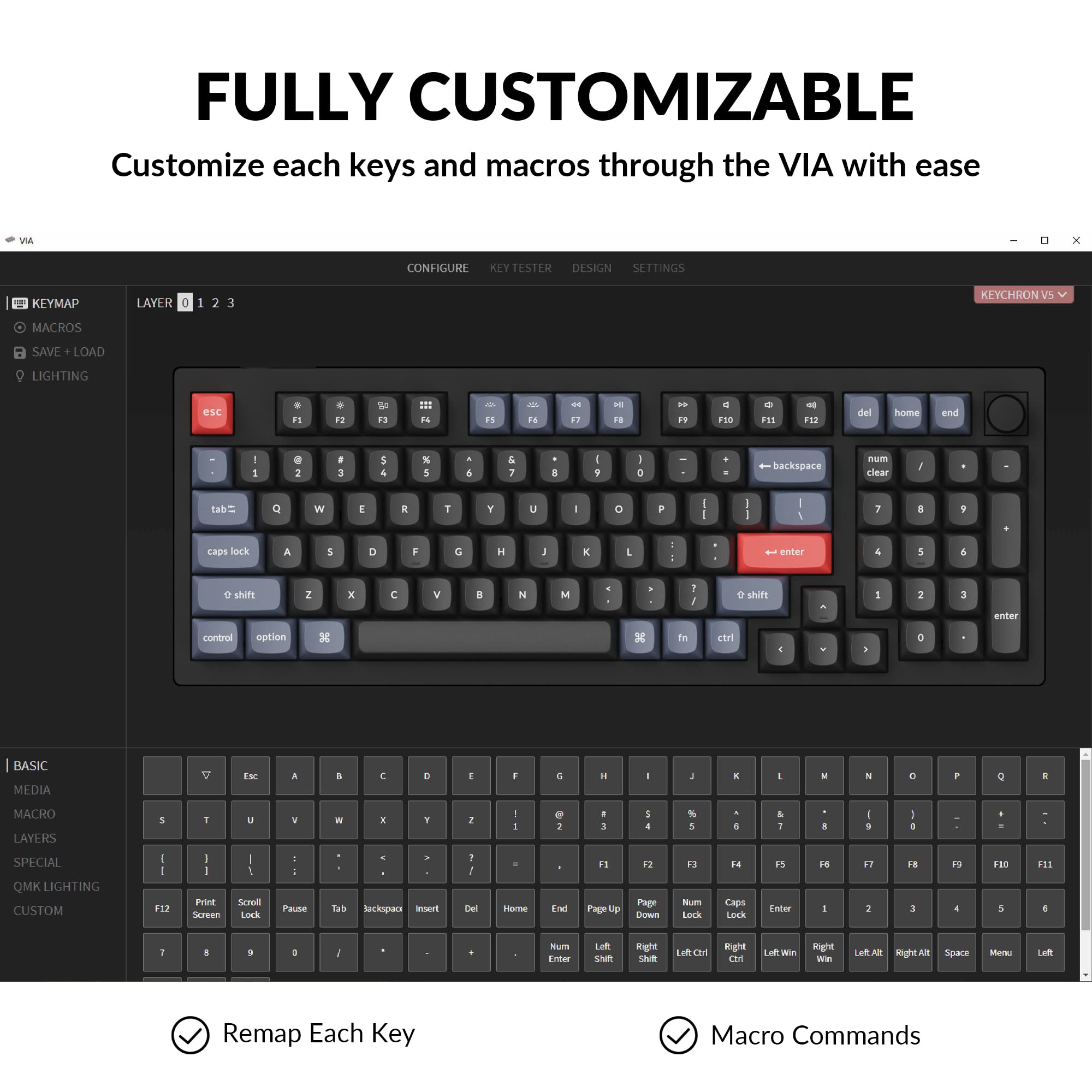 Keychron V5 Wired Custom Mechanical Keyboard with Knob - 96% Compact Layout, QMK/VIA Programmable, Hot-Swappable K Pro Red Switches, Mac/Windows/Linux Compatible (Black) - Perfect for Gaming, Coding & Office Work