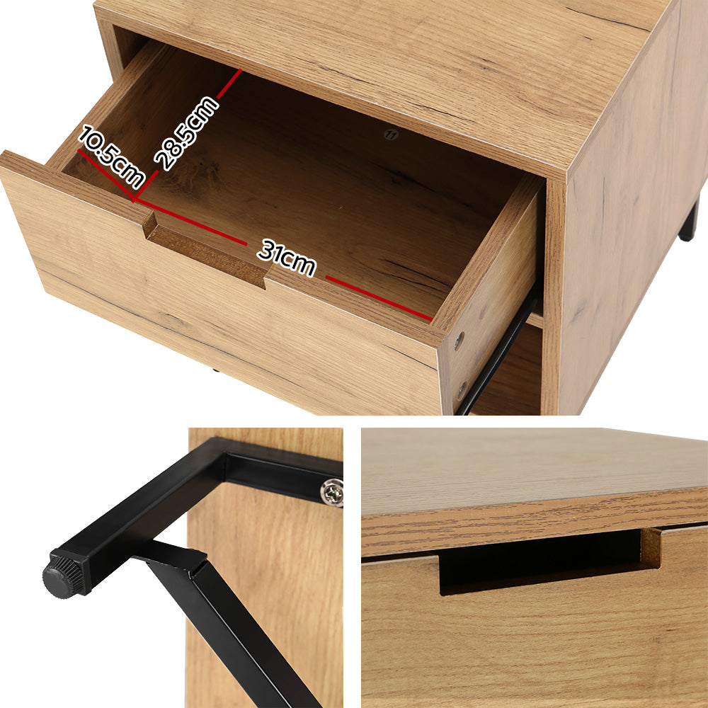 Rustic Oak Nightstand with Drawers and Shelf - Artiss Bedside Table for Bedroom Storage | Perfect for Small Spaces, Apartments, and Dorm Rooms
