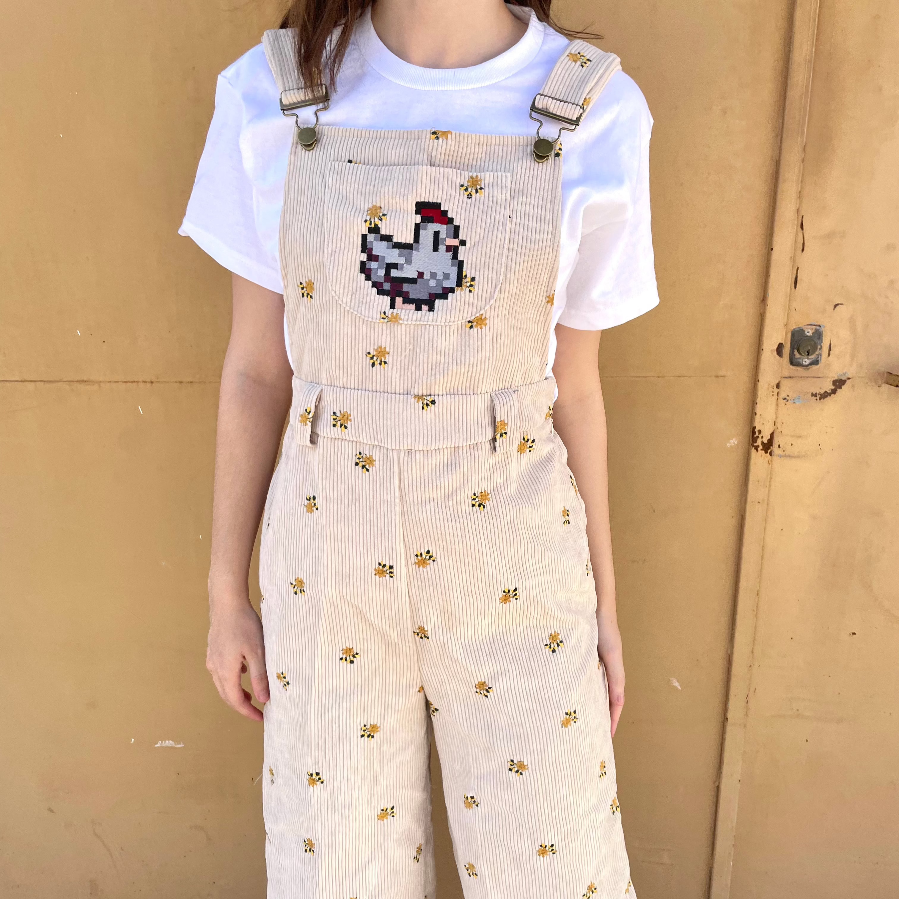 Stardew Valley Inspired Floral Overalls for Women - Cute Chicken Print Long Pants - Perfect for Cosplay, Farming, Gardening & Casual Wear