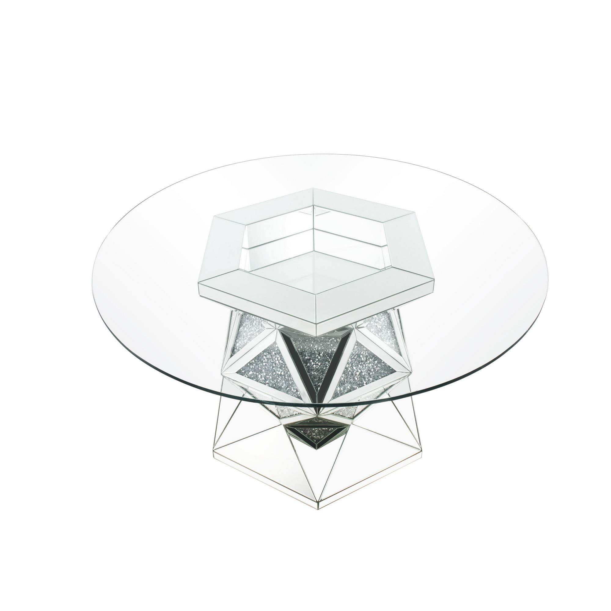Silver Round Dining Table with Crystal Inlay - Elegant for Dining Rooms