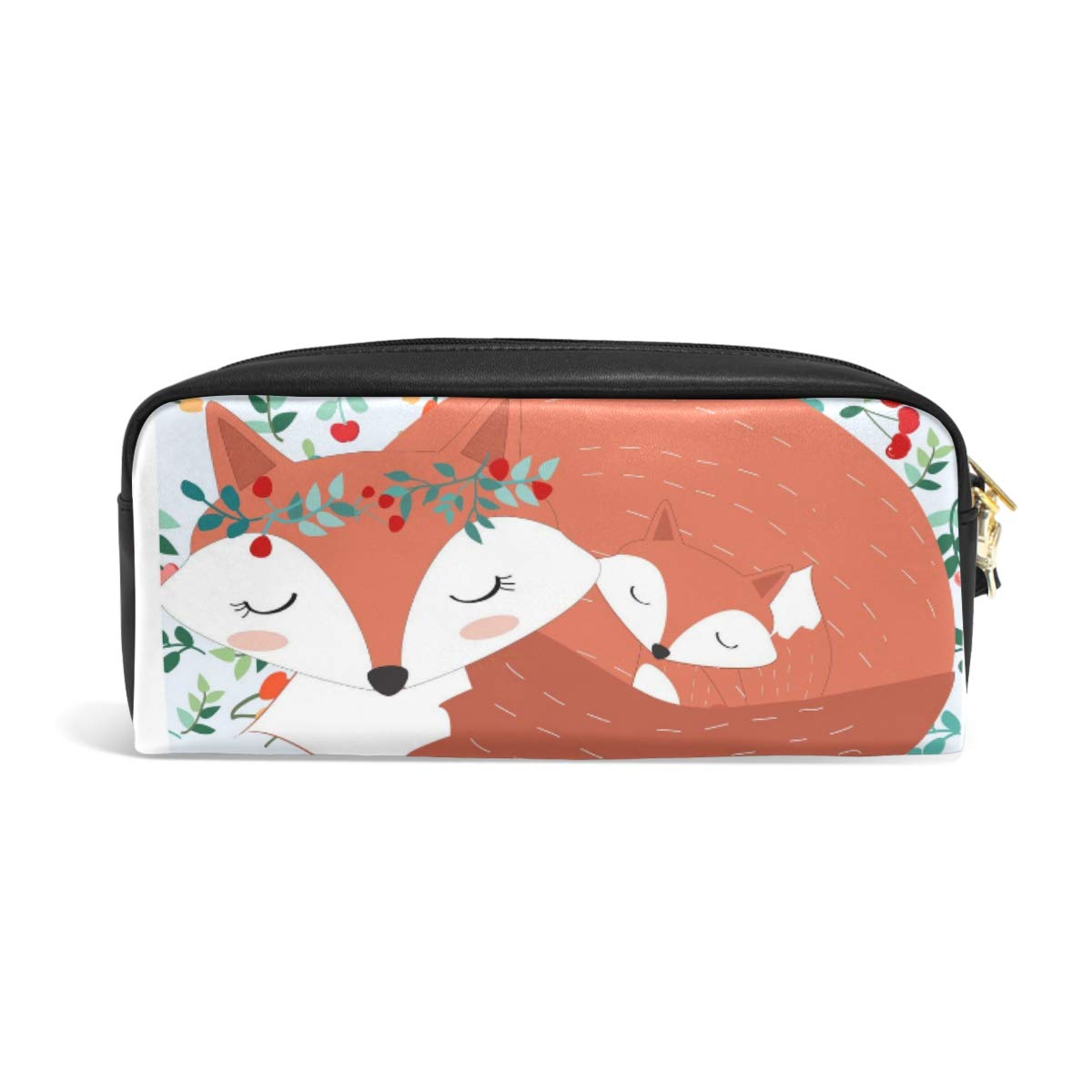 Linomo Floral Fox Leather Pencil Case - Stylish Zipper Pouch for Pens, Makeup Brushes & Small Essentials | Perfect for School, Office & Travel Accessories Organization