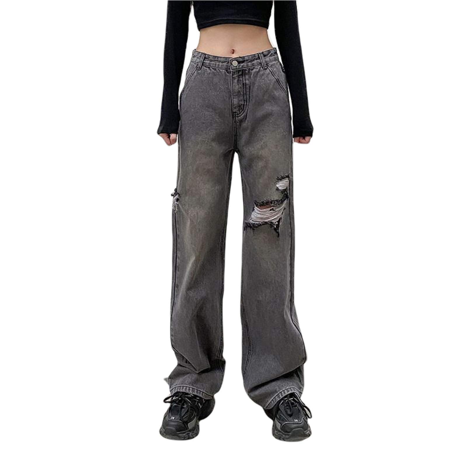 KMBANGI Women's High Waisted Wide Leg Denim Jeans - Straight Fit Baggy Trousers for Casual Wear | Y2K Street Fashion | Perfect for Everyday Outfits, Parties & Retro Style Looks
