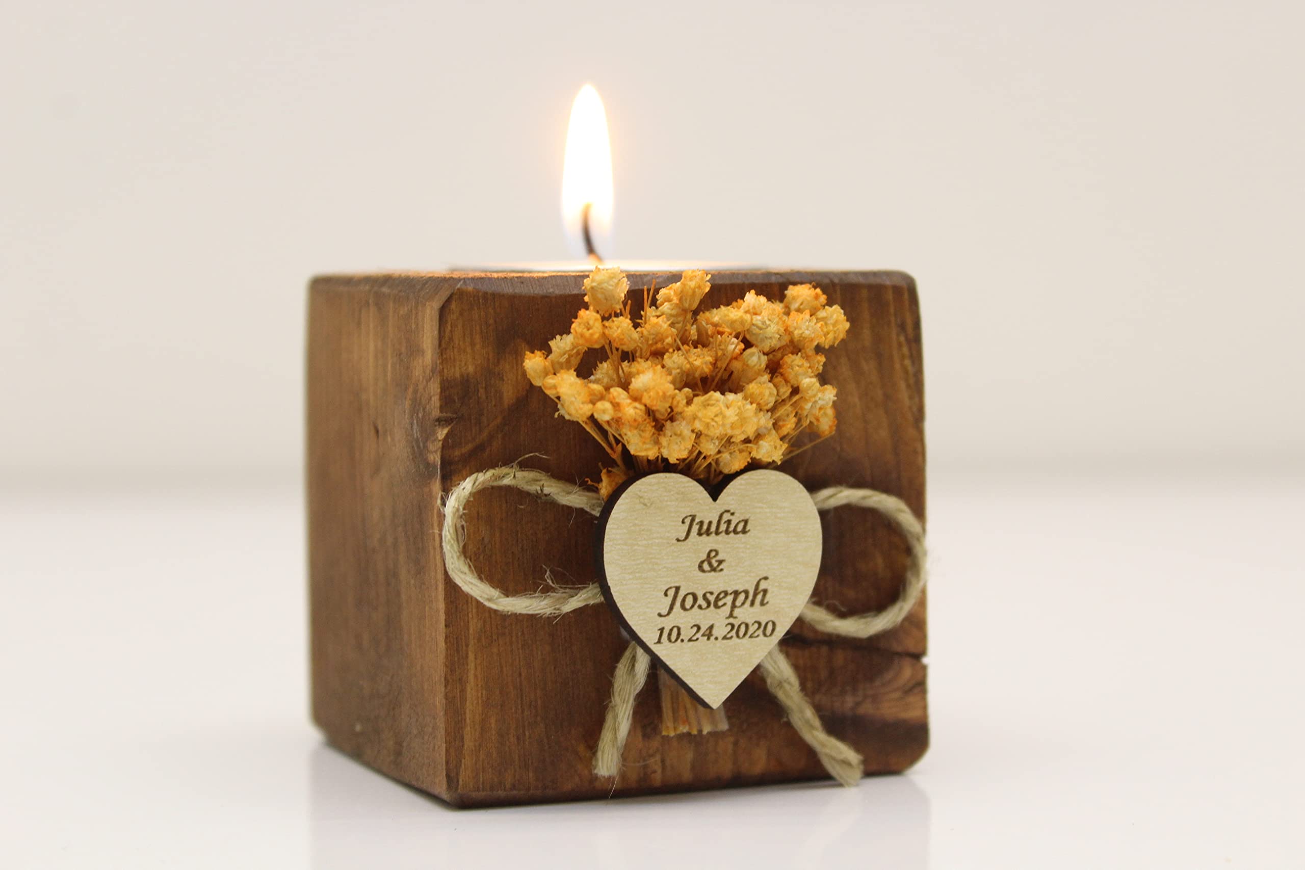 Personalized Wooden Candle Holders - Handmade Cube Tea Light Holders for Weddings, Rustic Bridal Guest Favors, Sympathy Gifts for Loss of Loved Ones | Perfect for Wedding Decor, Memorial Ceremonies & Home Ambiance Lighting