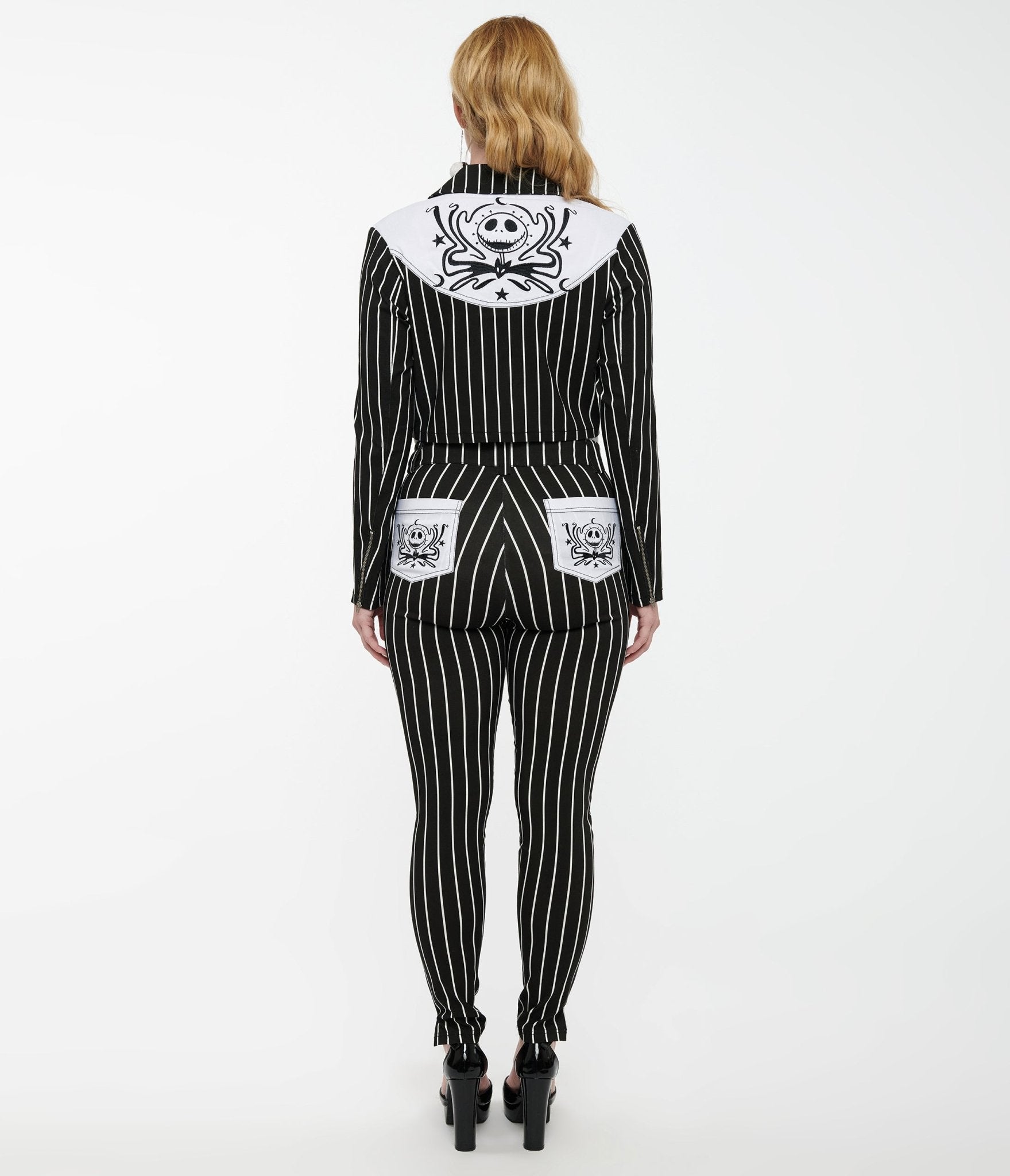 Unique Vintage Tim Burton's The Nightmare Before Christmas Jack Skellington Black & White Striped Stretch Pants | Official Movie Merchandise | Halloween Costume & Cosplay Outfit