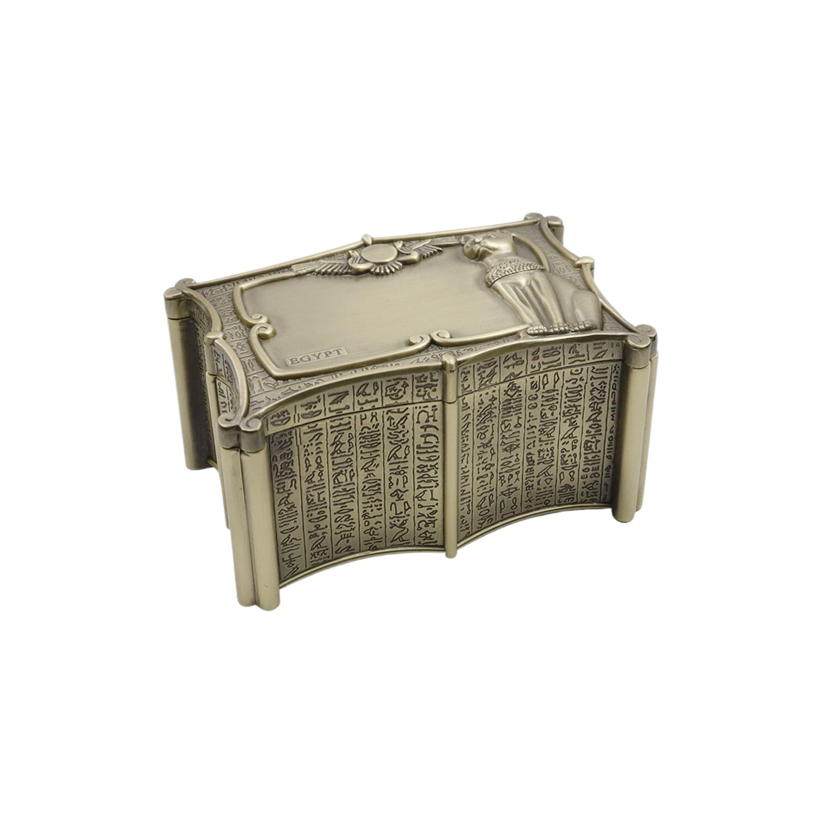 Vintage Metal Jewelry Box - Egyptian Cat God Design Jewelry Organizer for Rings, Earrings & Necklaces - Small Trinket Storage Chest (5