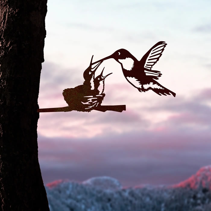 Stunning Metal Hummingbird & Chicks Wall Art - Handcrafted Garden Decor for Outdoor & Indoor Use - Perfect for Patio, Yard, Living Room, and Office Decoration