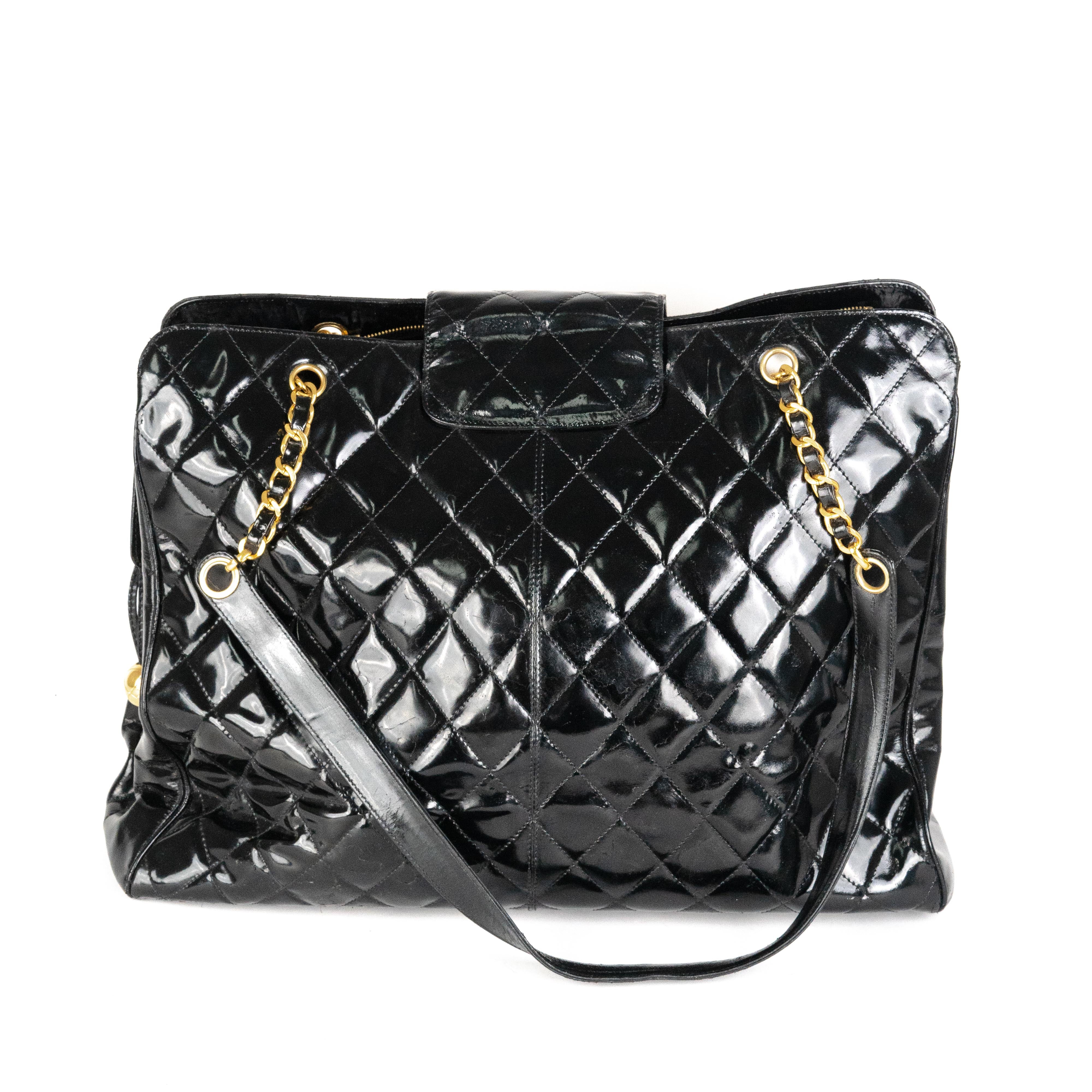 Chanel Supermodel Patent Leather Tote Bag - Black Luxury Handbag for Women | Perfect for Work, Travel & Everyday Use