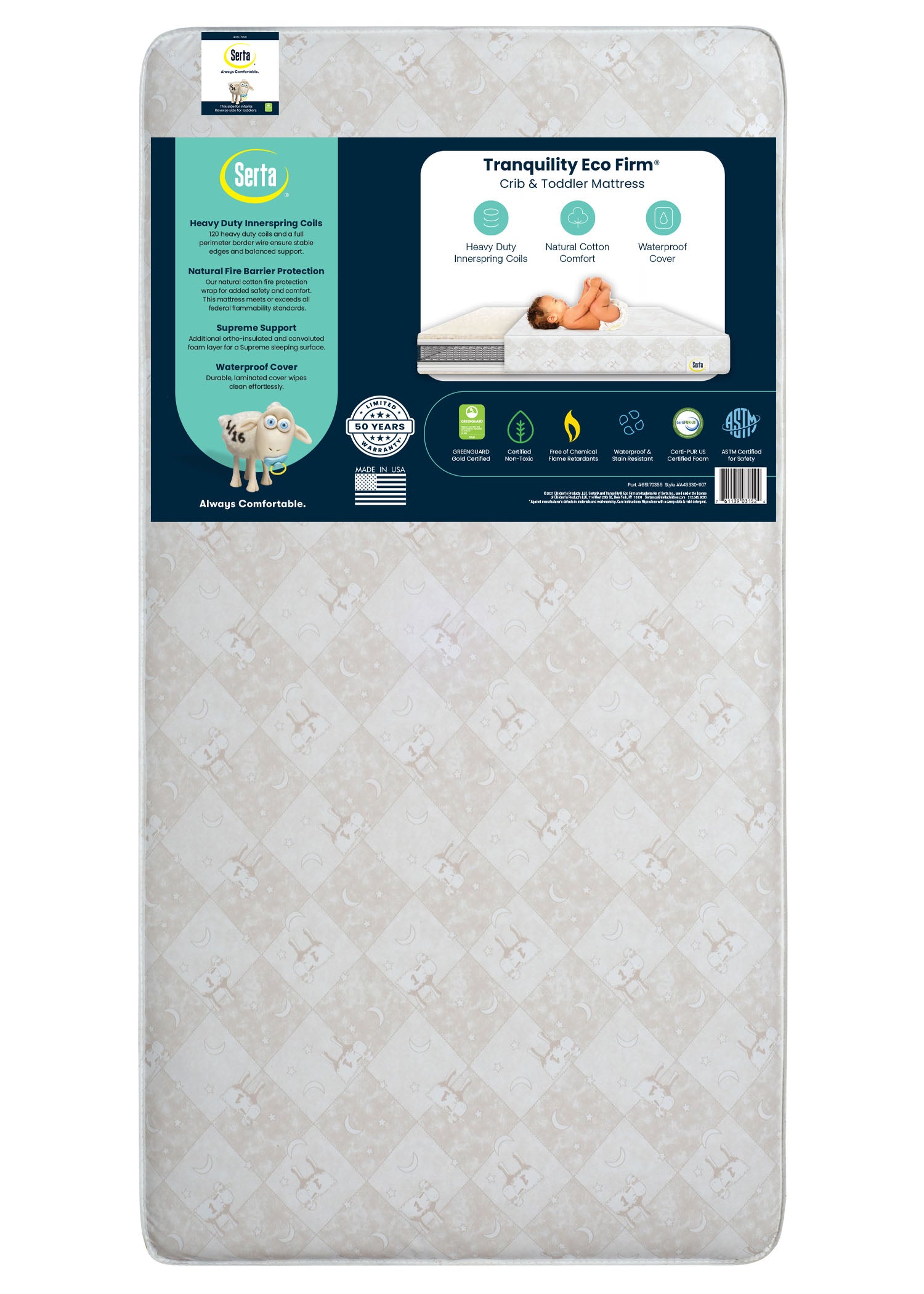 Serta Tranquility™ Eco Firm Crib & Toddler Mattress - Non-Toxic, Waterproof & Hypoallergenic Baby Mattress for Safe Sleep | Perfect for Nursery, Daycare & Travel Cribs