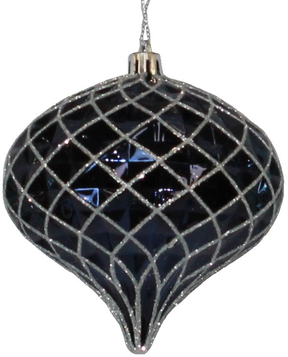 100MM Faceted Blue Glitter Shatterproof Christmas Tree Ornament - Durable Holiday Decor for Xmas Tree, Home, Party & Gift Giving
