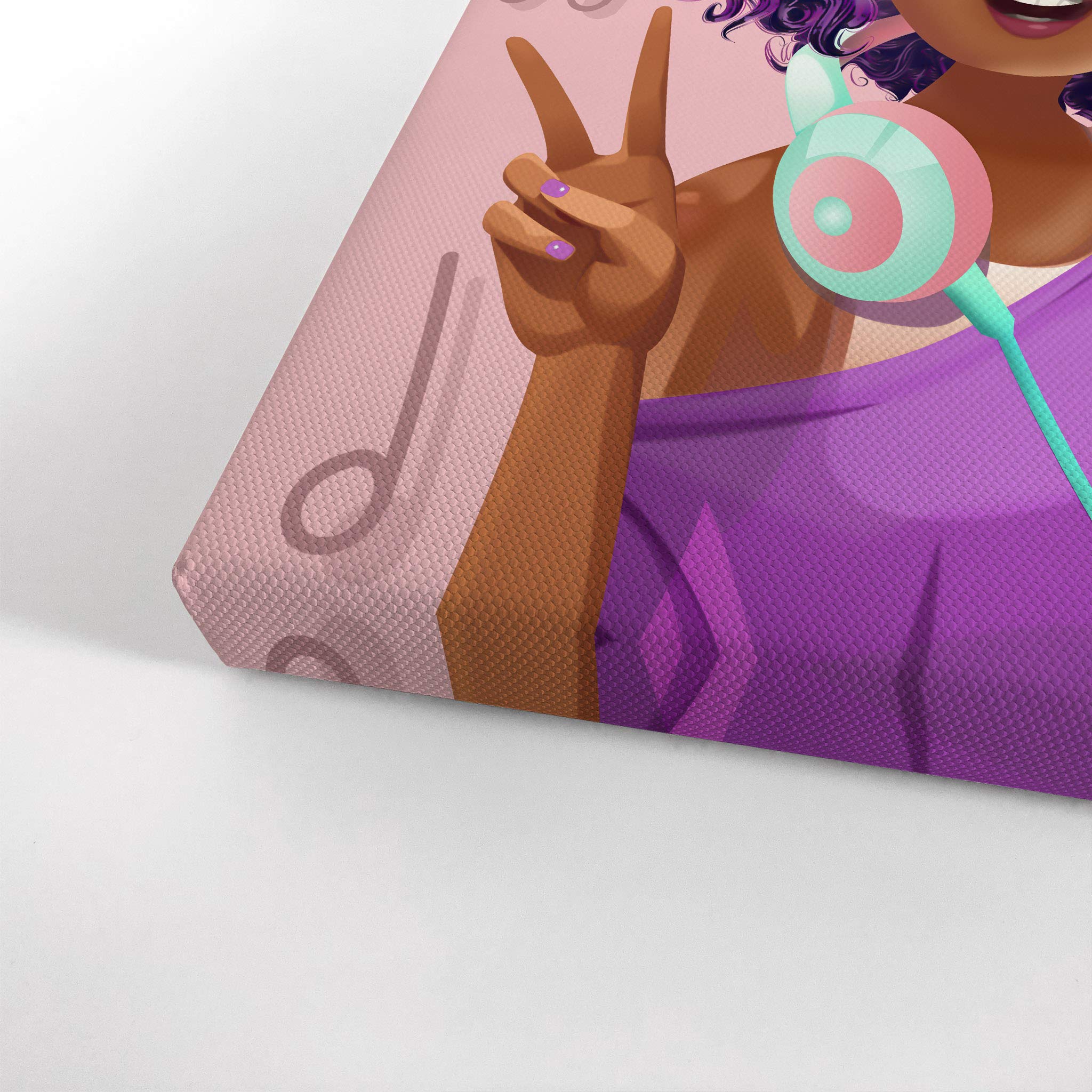 African American Wall Art Canvas Print - Black Girl Wall Decor, Purple Pink African American Pretty Girl Painting, 36x24 Inches - Perfect for Kids Room, Living Room & Bedroom Decor