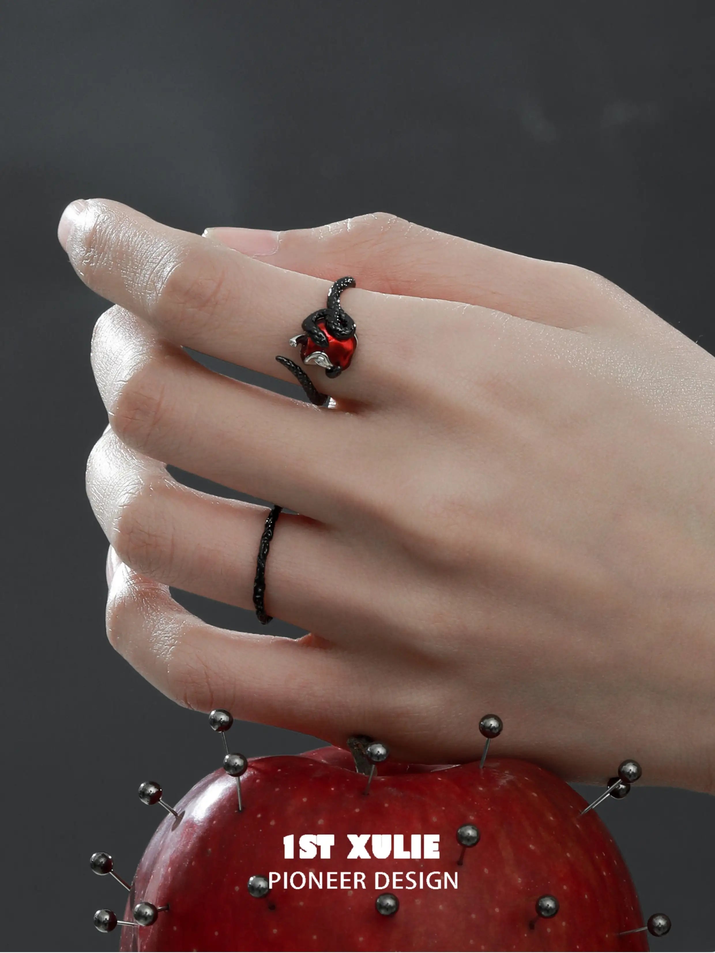 Forbidden Love Viper's Apple S925 Sterling Silver Open End Ring™ - Elegant Gothic Jewelry for Women, Unique Statement Piece for Parties, Weddings & Everyday Wear