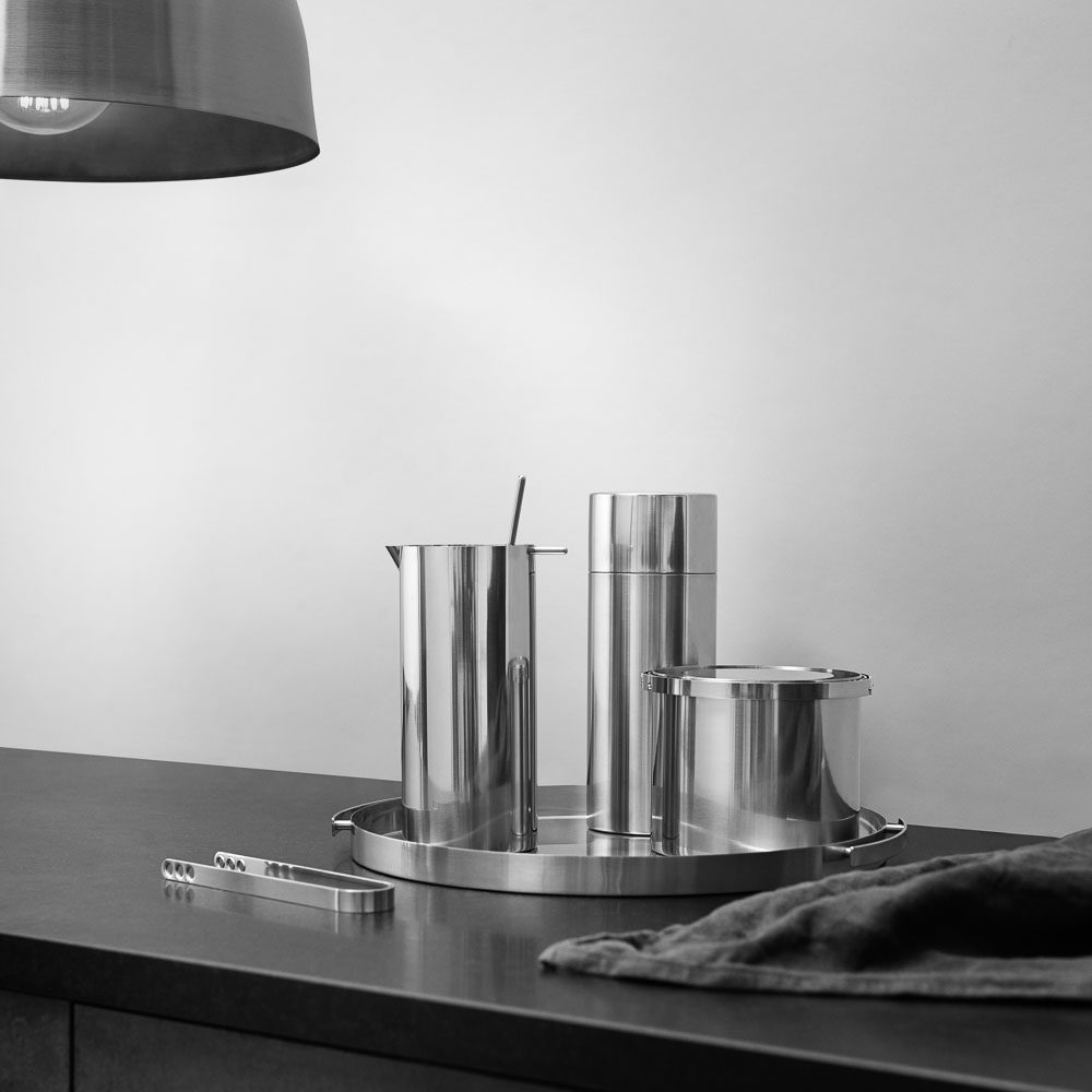 STELTON ARNE JACOBSEN Cylinda Line Stainless Steel Serving Tray 13.2 Inches - Modern Scandinavian Design for Dining, Entertaining & Home Decor