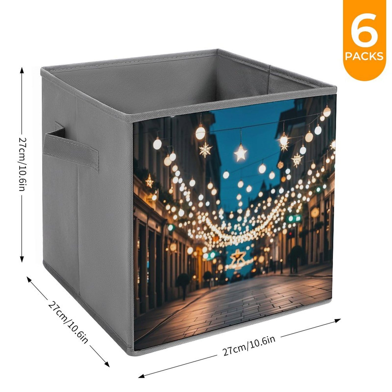 6-Pack Foldable Storage Bins with Handles - Christmas Lights Star Print Large Capacity Storage Boxes for Playroom, Office & Home Organization | Perfect for Holiday Decor Storage, Toy Organization & Closet Space Saving