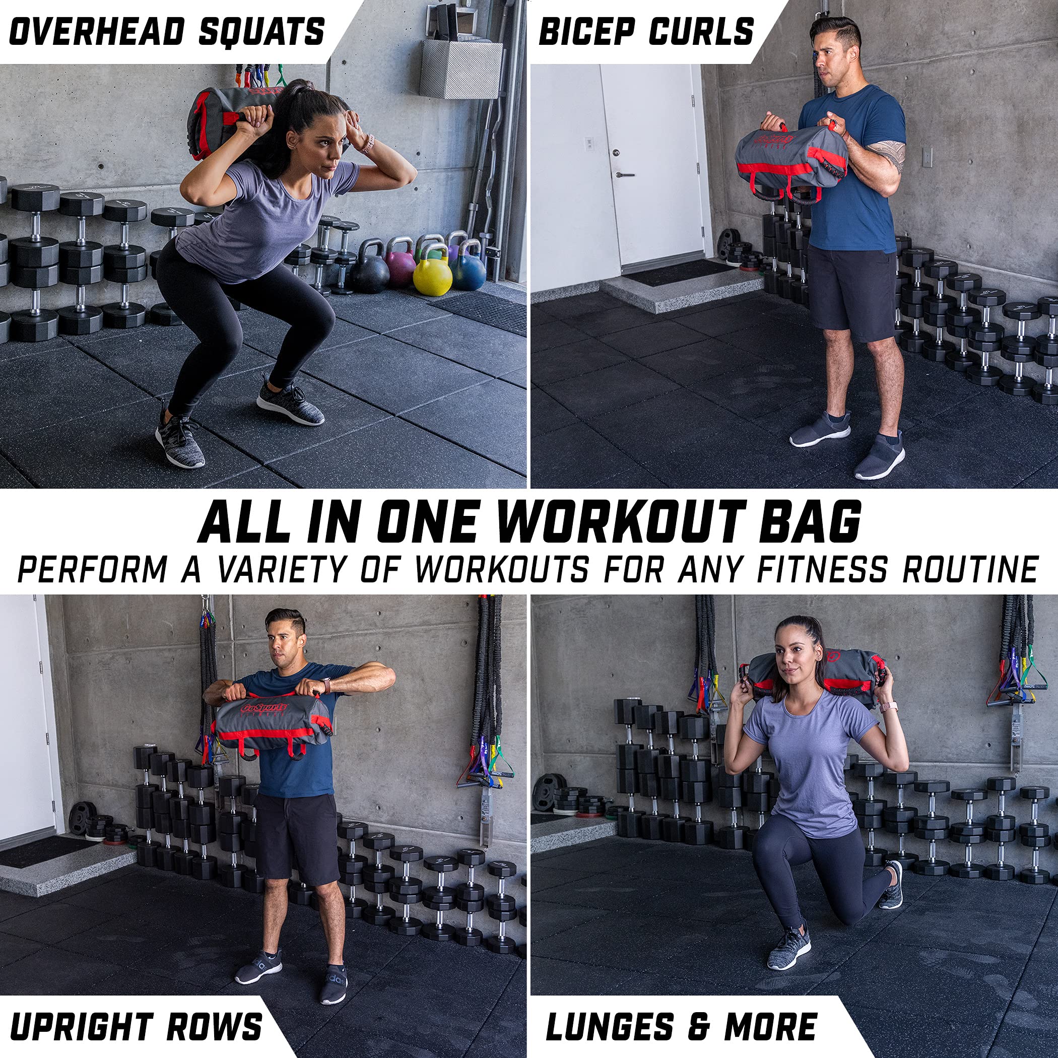GoSports 40 lbs Adjustable Fitness Sandbag for Strength Training - Weighted Workout Bag for Home Gym, CrossFit, and Outdoor Exercises - Fill with Sand for Custom Resistance - Perfect for Beginners to Advanced Athletes