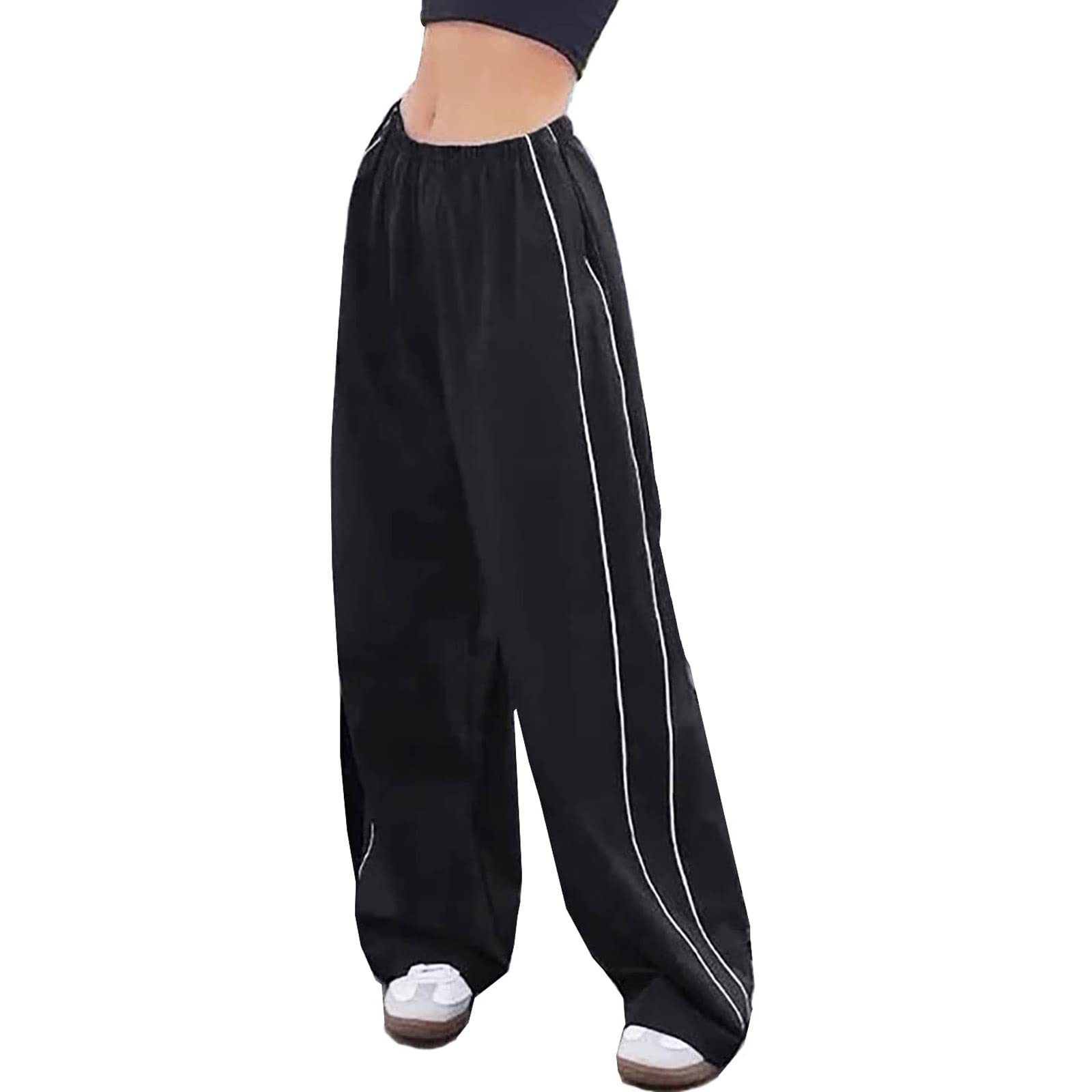 Allmloers Women's Y2K Parachute Pants - Baggy Wide Leg Track Pants with Elastic Waist | Cargo Sweatpants for Lounge, Jogging & Streetwear | Perfect for Casual Outfits, Gym Wear & 90s Fashion Trends