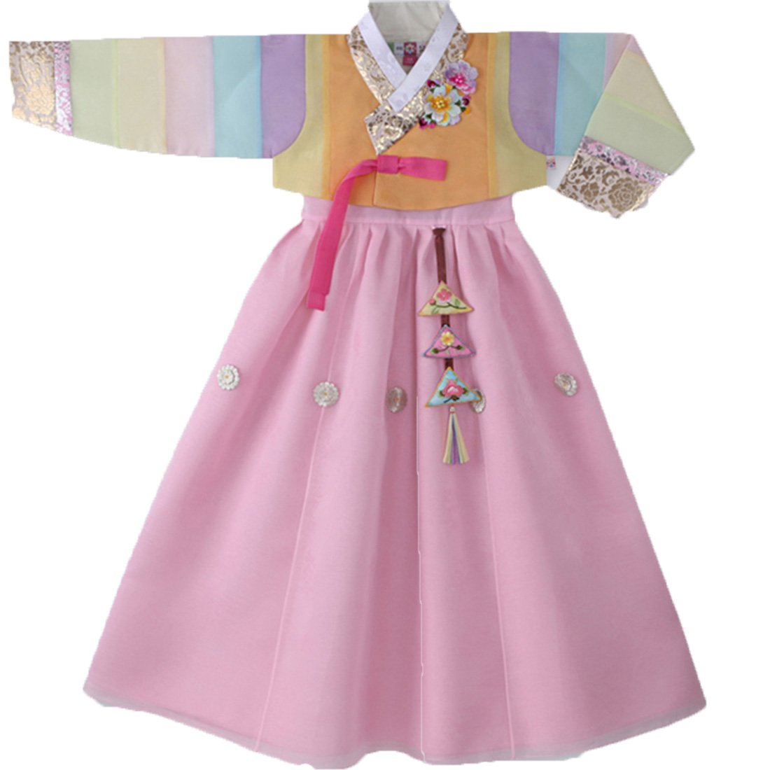 Korean Hanbok Traditional Dress for Baby Girls - Ivory Rainbow Top & Pink Skirt (Ye-Sa-Wall) | Asian Cultural Costume for Festivals, Photo Shoots & Special Occasions