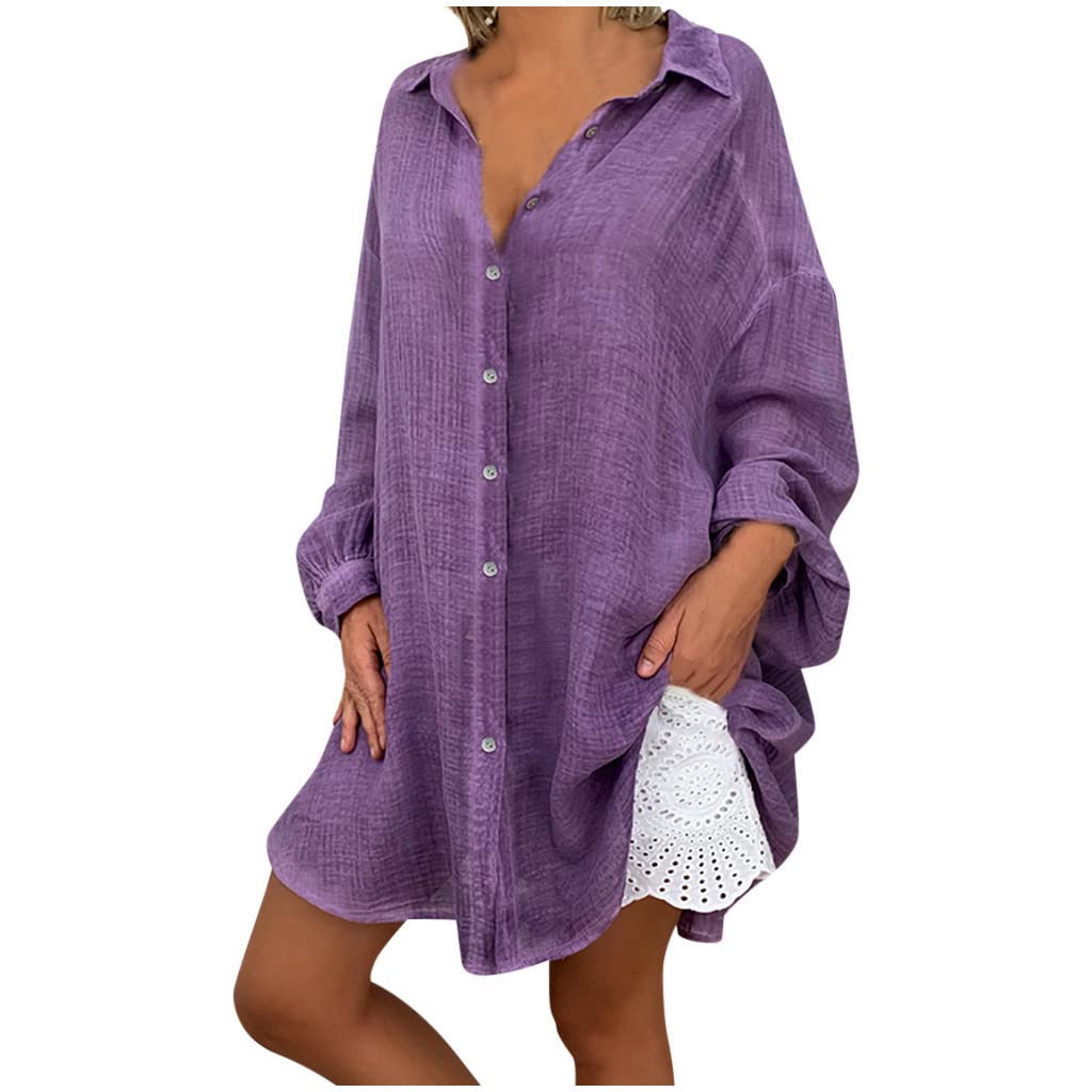 2024 Women's Fashion Tops - Plus Size Casual V-Neck Linen Button Shirt Blouse | Breathable Loose Fit T-Shirt for Work, Travel & Everyday Wear