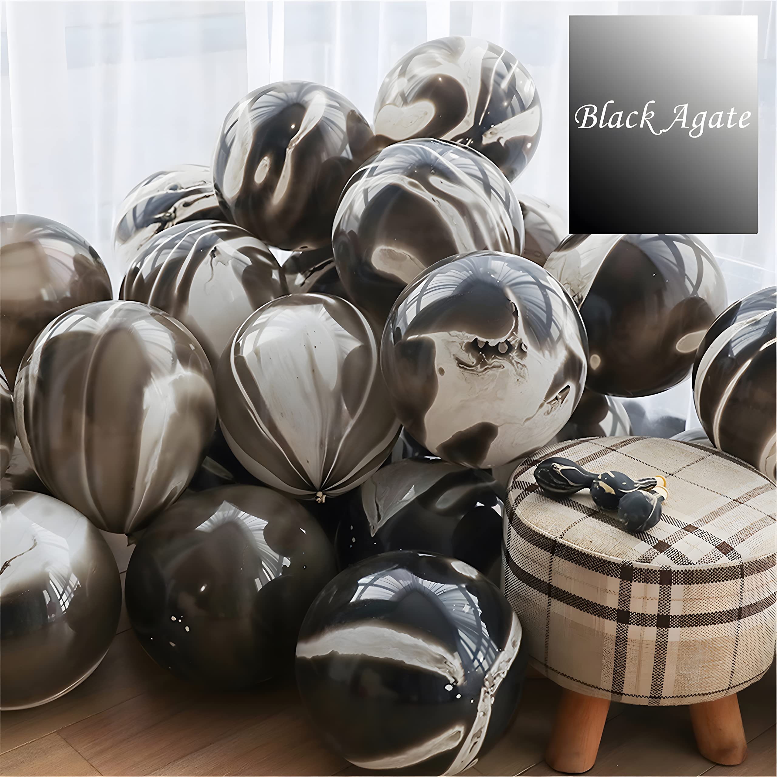 30PCS 12 Inch Black Tie Dye Balloons - Agate Marble Latex Swirl Party Balloons for Tie Dye Birthday, Bachelorette, Candyland & Hippie Theme Parties - Perfect for Indoor/Outdoor Decorations, Photo Backdrops & Event Styling