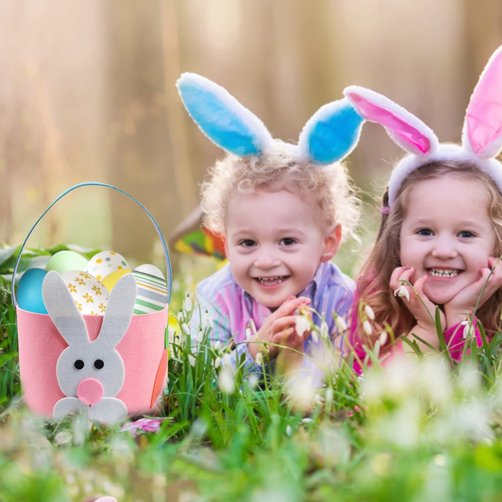 Easter Bunny Basket for Kids - Canvas Easter Egg Hunt Bag with Handle for Candy, Gifts & Party Decor - Portable Easter Tote for Egg Hunts, Easter Parties & Spring Celebrations