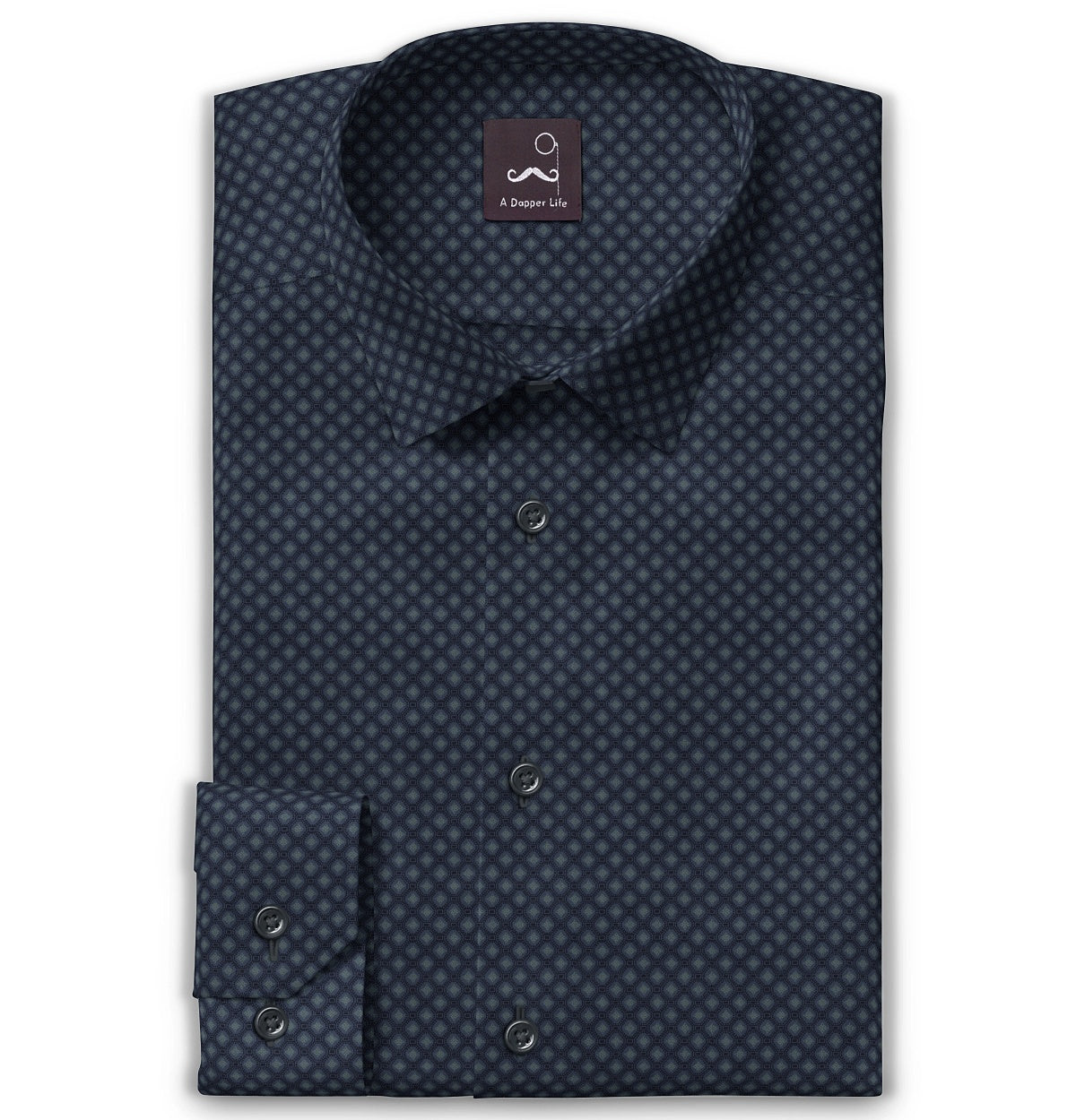 Premium 100% Pure Cotton Long Sleeve T-Shirt for Men - Midnight Navy Diamond Pattern - Comfortable Casual Wear for Everyday & Office Use