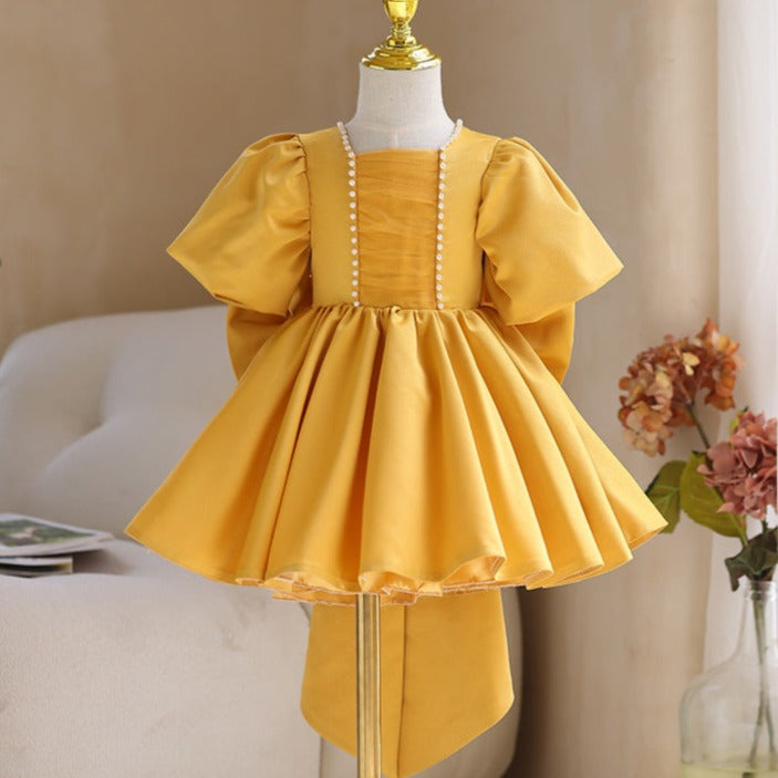 Baby Girl Party Dress with Big Bow & Puffy Sleeves - Toddler Prom, Birthday & Special Occasion Outfit - Perfect for Birthday Parties, Pageants & Holiday Celebrations