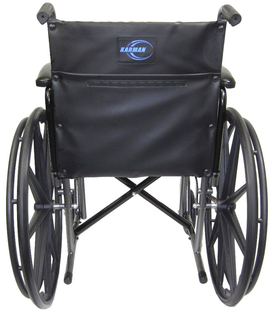 Karman Healthcare T-2017-BK Foldable Steel Transport Wheelchair with Detachable Footrests - Lightweight Mobility Chair for Travel & Doctor Visits (Black, 17