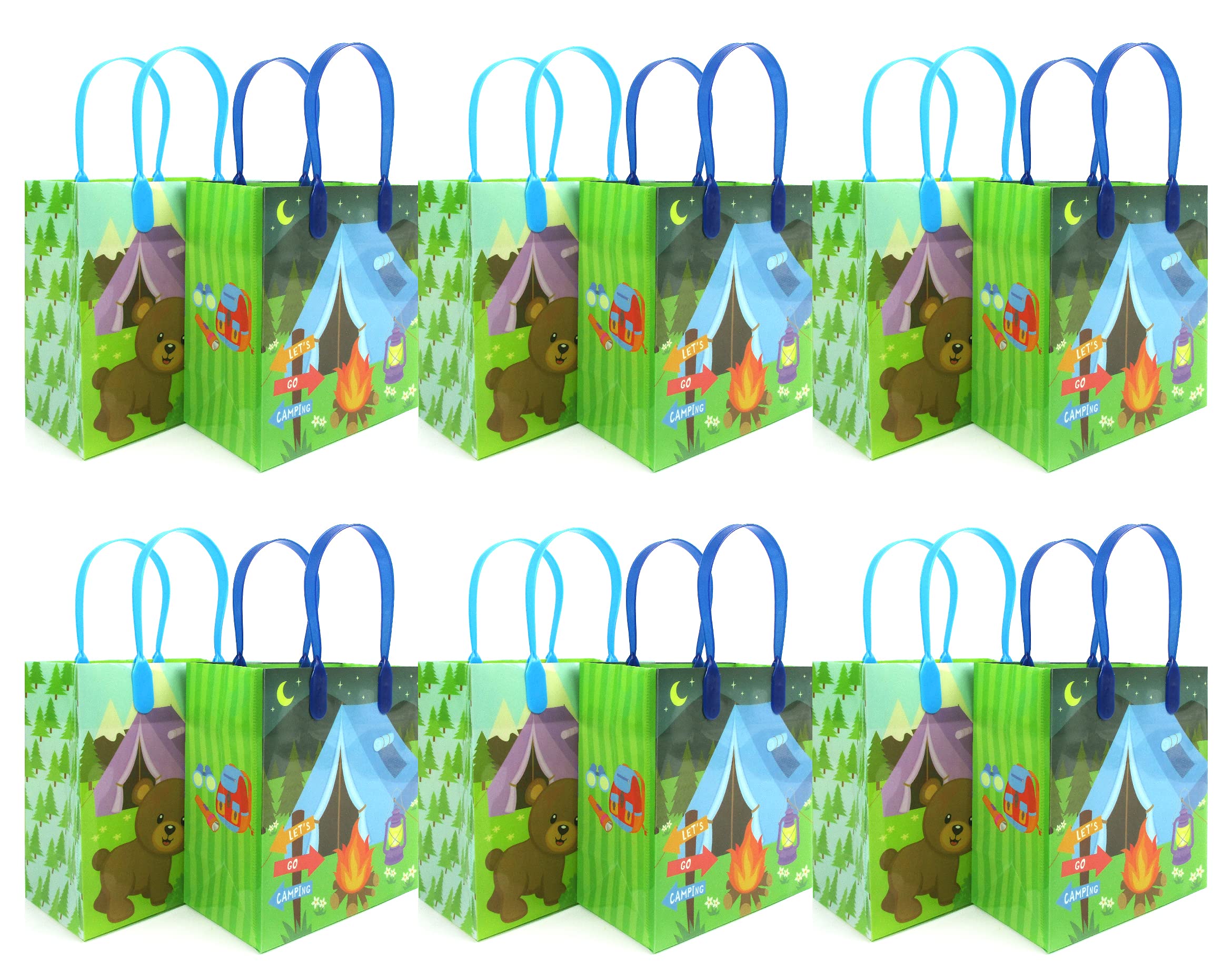 TINYMILLS Camping Party Favor Bags with Handles - 12 Pack Reusable Goodie Bags for Birthday Parties, Baby Showers & Outdoor Events - Perfect for Camping Themes, School Treats & Party Favors