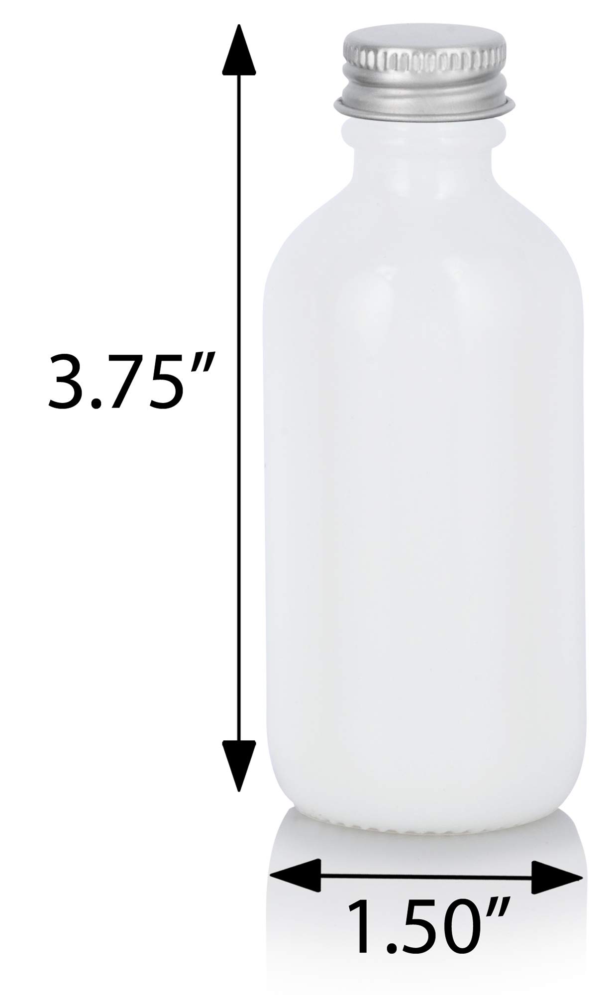 JUVITUS 2 oz Opal White Glass Boston Round Bottle with Silver Screw On Cap (12 Pack) + Funnel - Essential Oil Bottles, DIY Perfume Containers, Travel Toiletry Storage - Perfect for Aromatherapy, Crafting & Home Organization