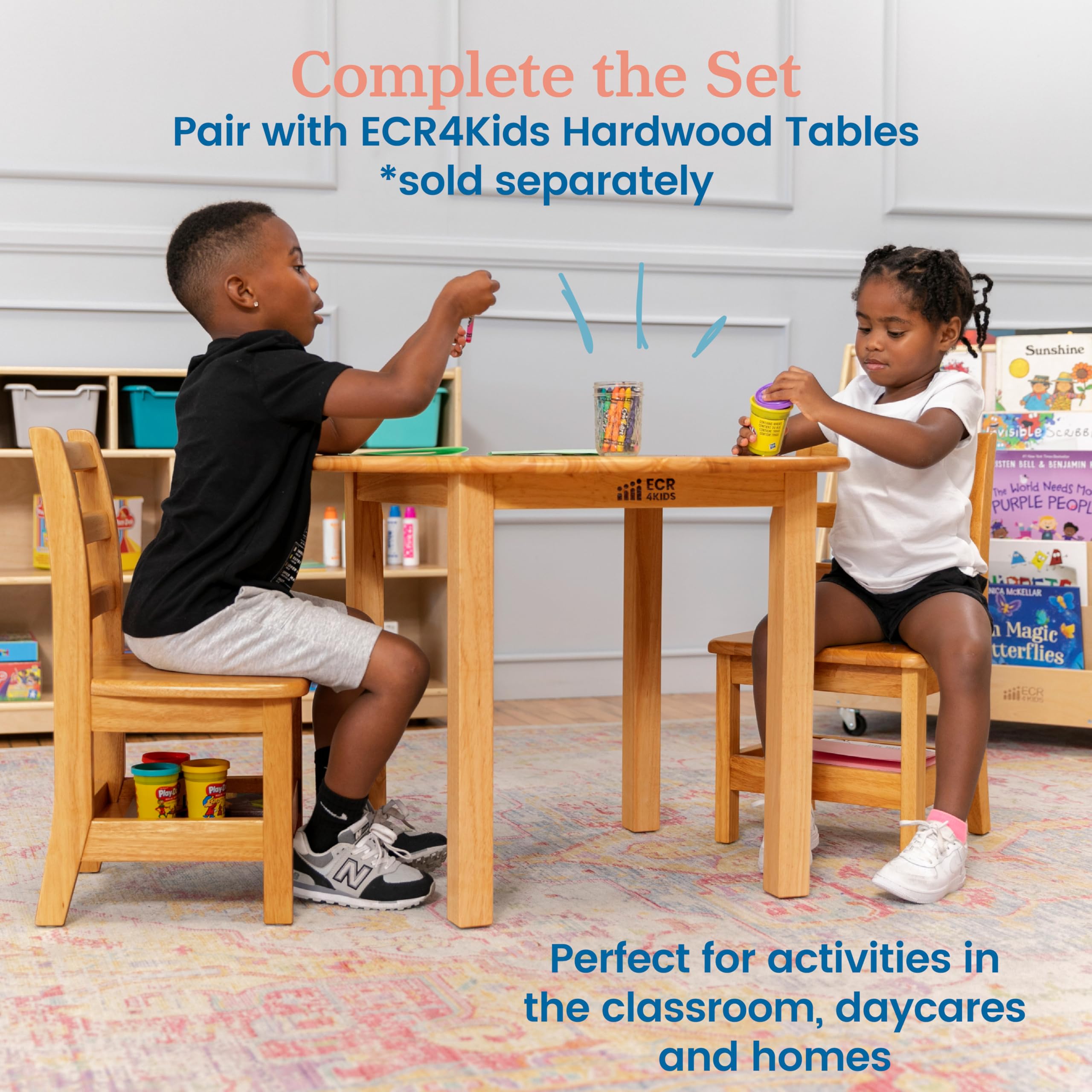 ECR4Kids 2-Pack Three Rung Ladderback Chairs with Storage - 12 Inch Seat Height, Honey Color - Perfect for Classroom Seating, Daycare, and Home Learning Spaces