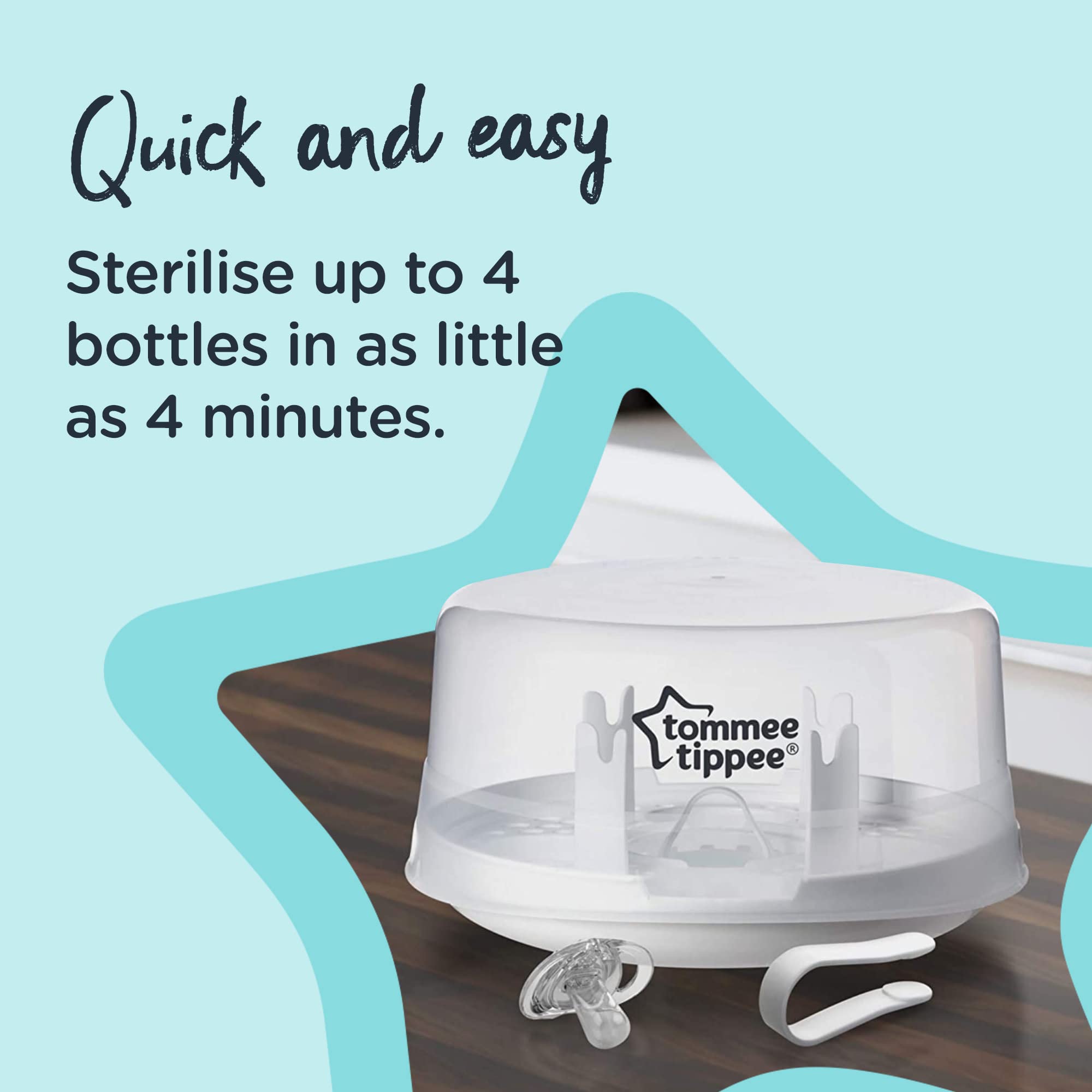 Tommee Tippee Microwave Steam Sterilizer for Baby Bottles, Pacifiers & Accessories - Kills 99.9% of Germs & Viruses in 4 Minutes | BPA-Free, Quick & Easy Sterilization for Newborn Essentials | Perfect for Daycare, Travel & Home Use
